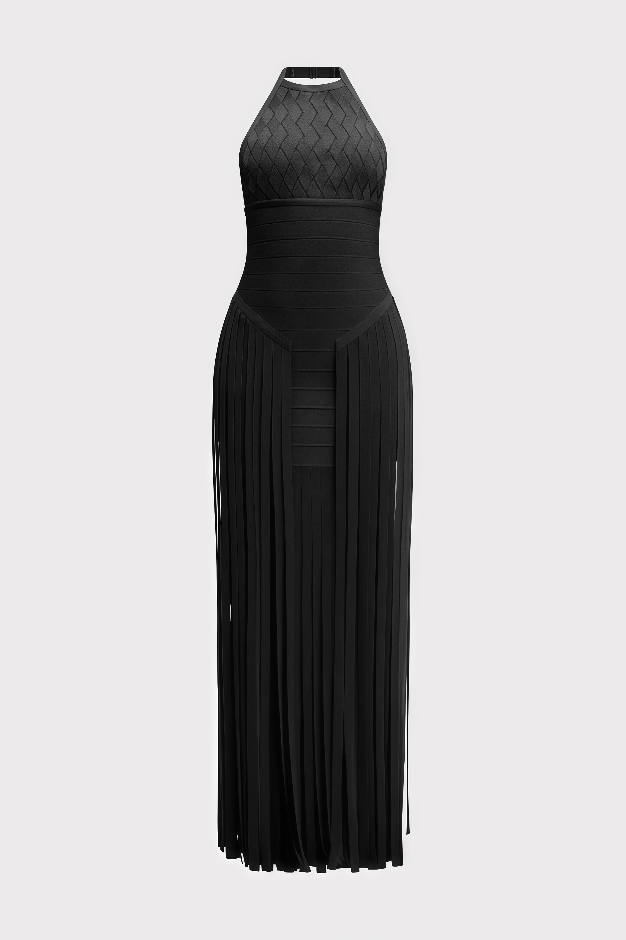 Goshua Black Halter Neck Fringe Maxi Dress