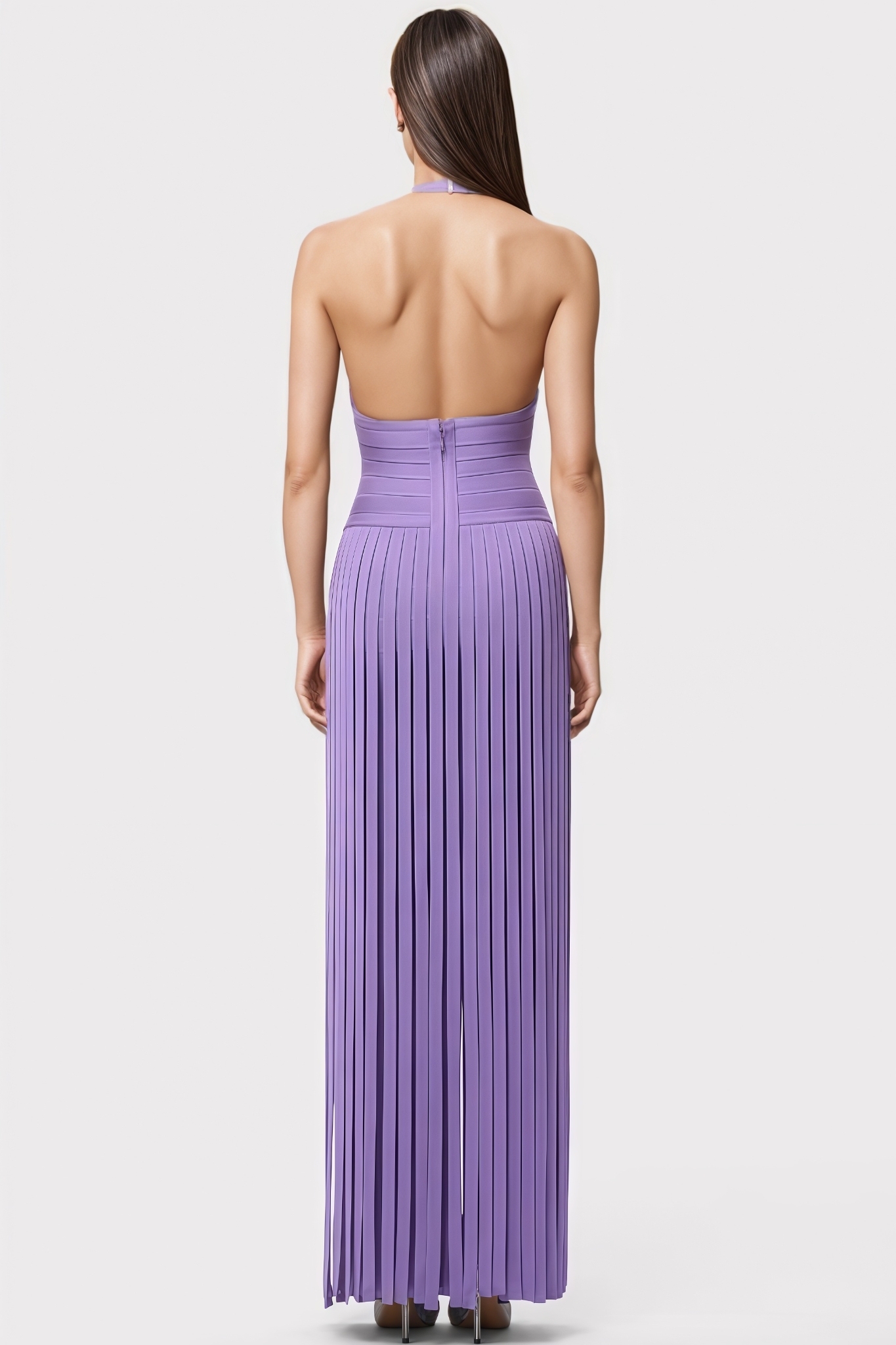Teah Purple Halter Neck Fringe Maxi Dress