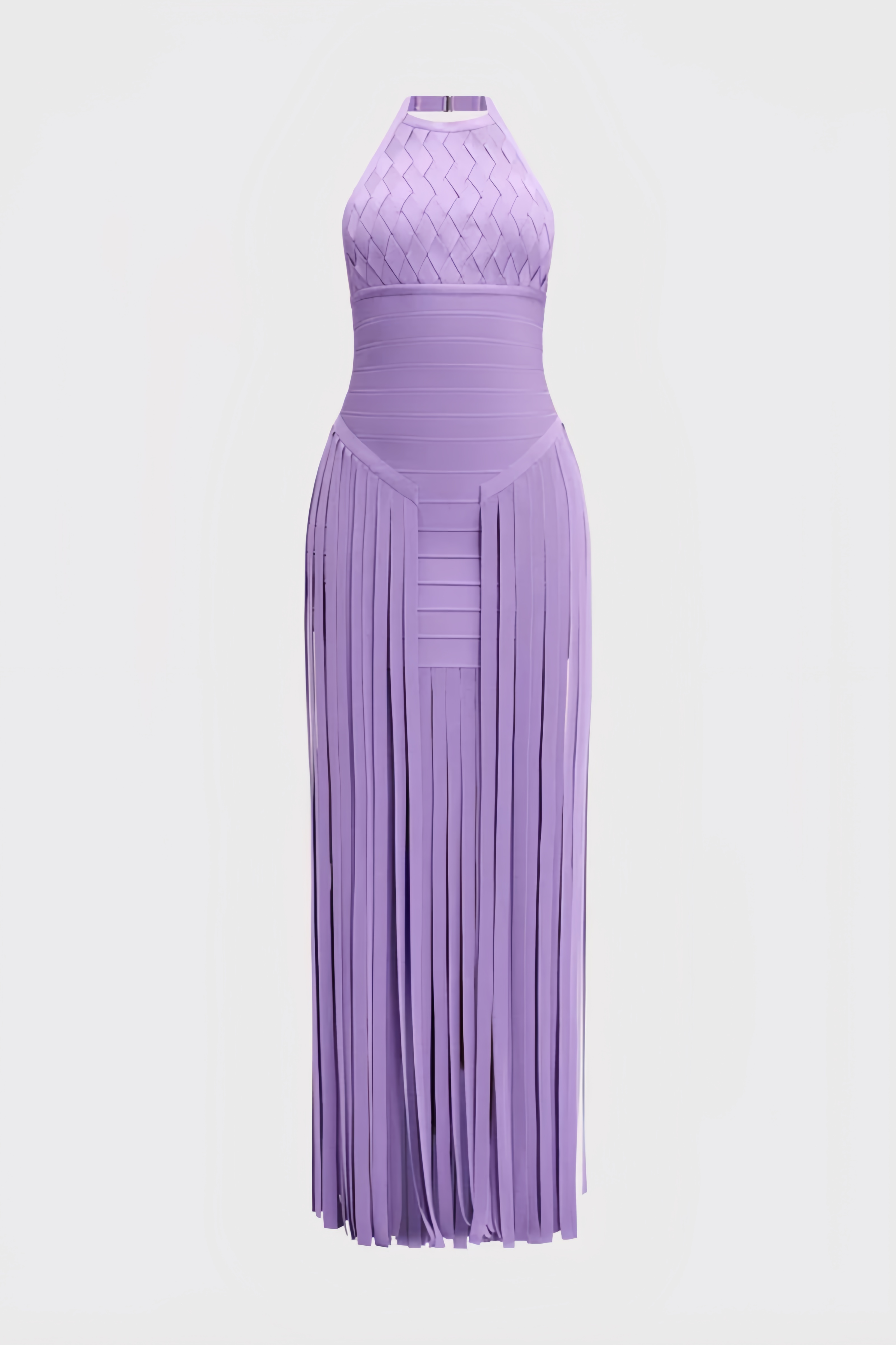 Teah Purple Halter Neck Fringe Maxi Dress