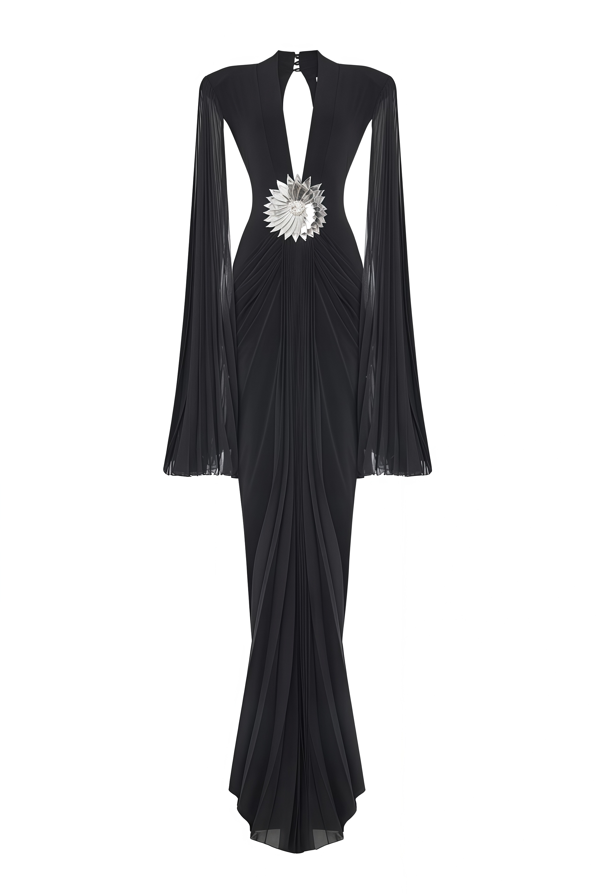 Lilltay Black V Neck Tulle Maxi Dress