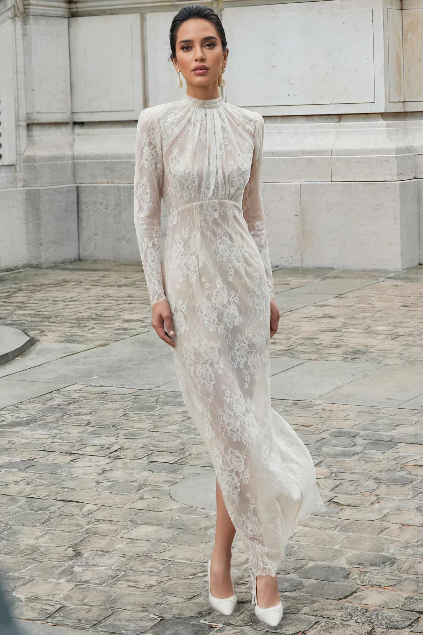 Lyriket White Lace Floral Maxi Dress