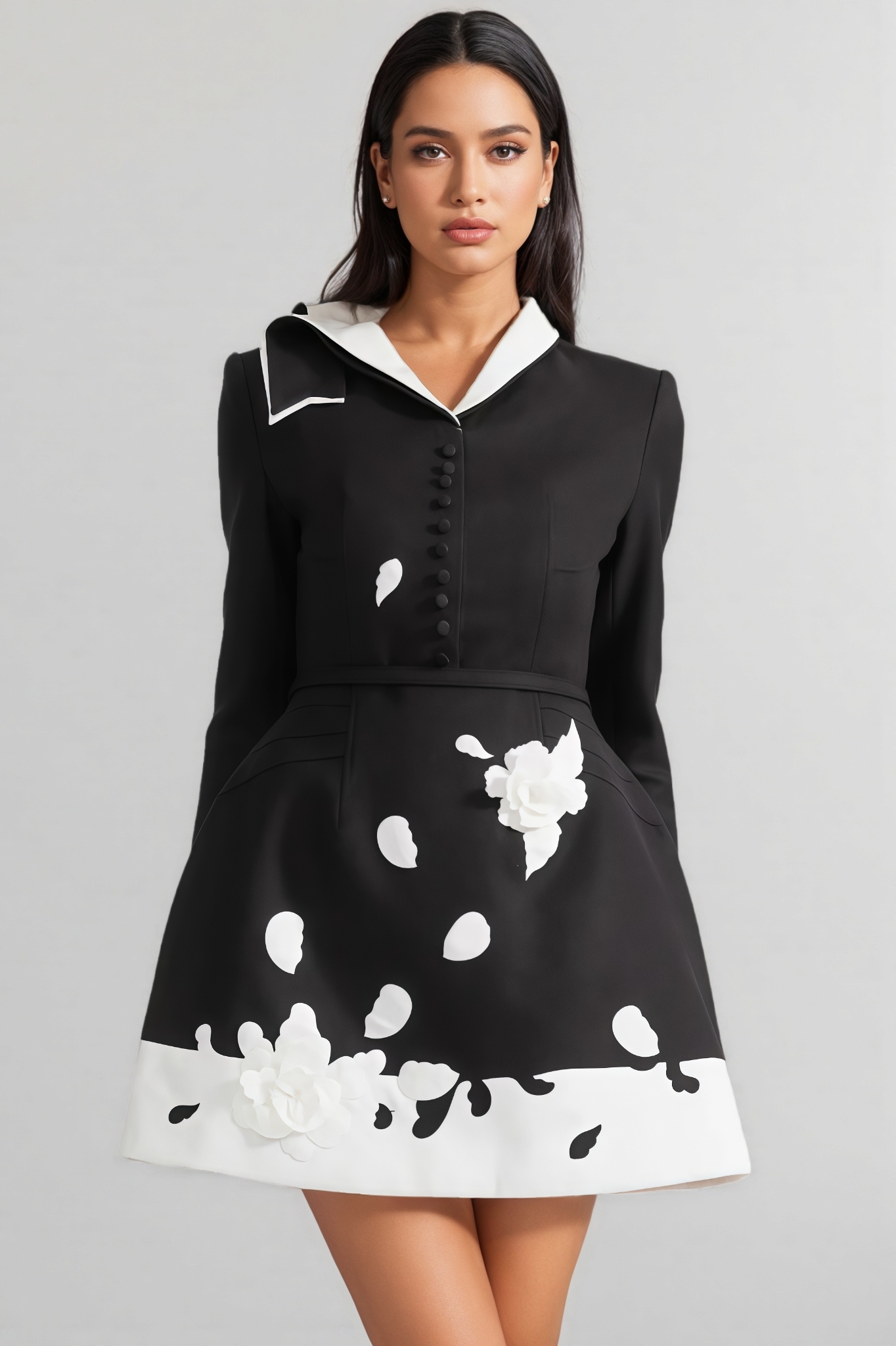 Pryce Black 3D Floral Mini Dress