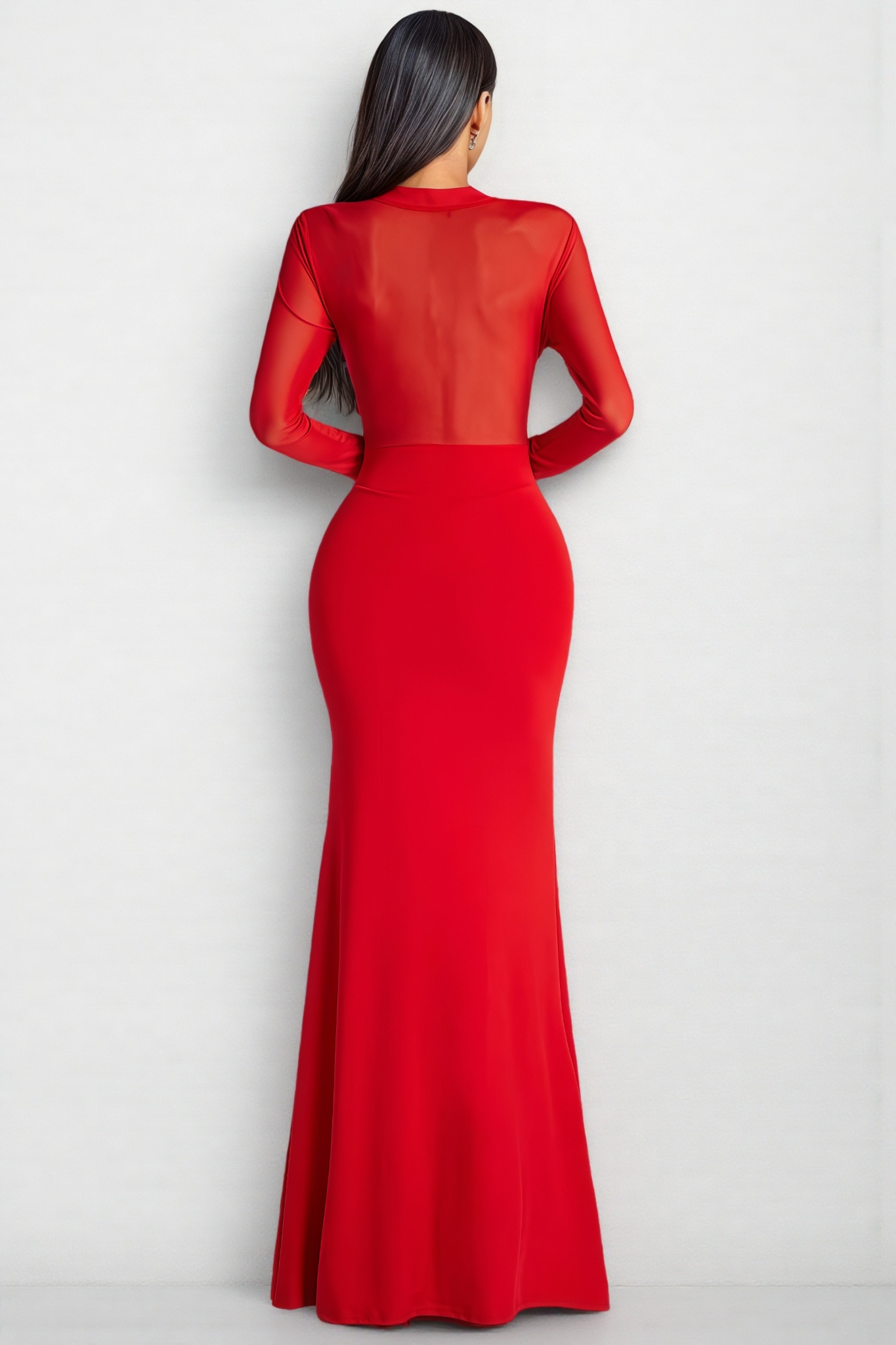 Ivrea Red Long Sleeve Tie Up Maxi Dress