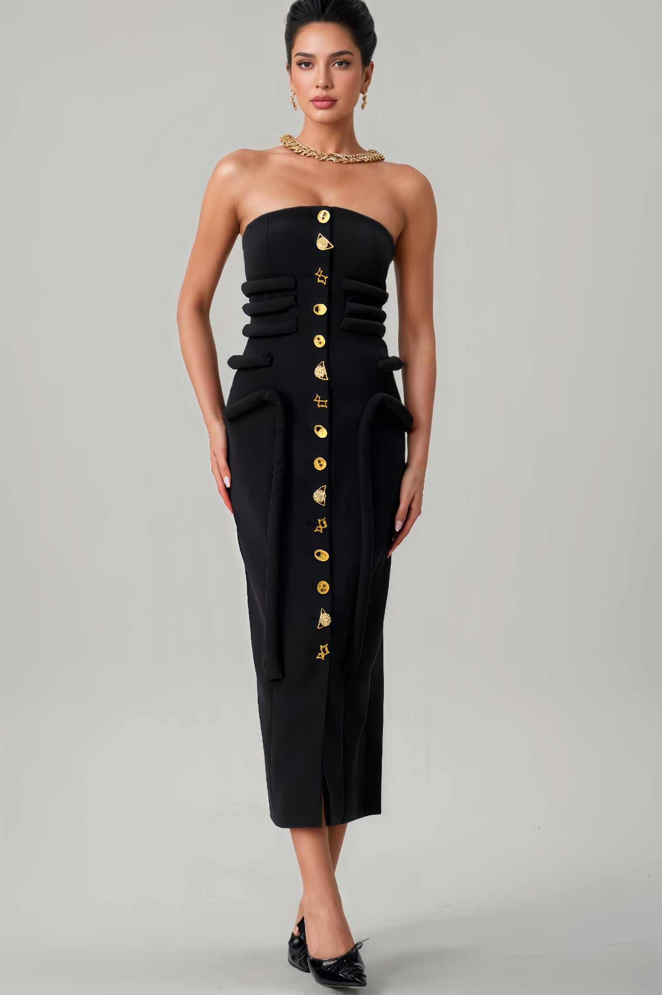 Sorrel Strapless Button Midi Dress