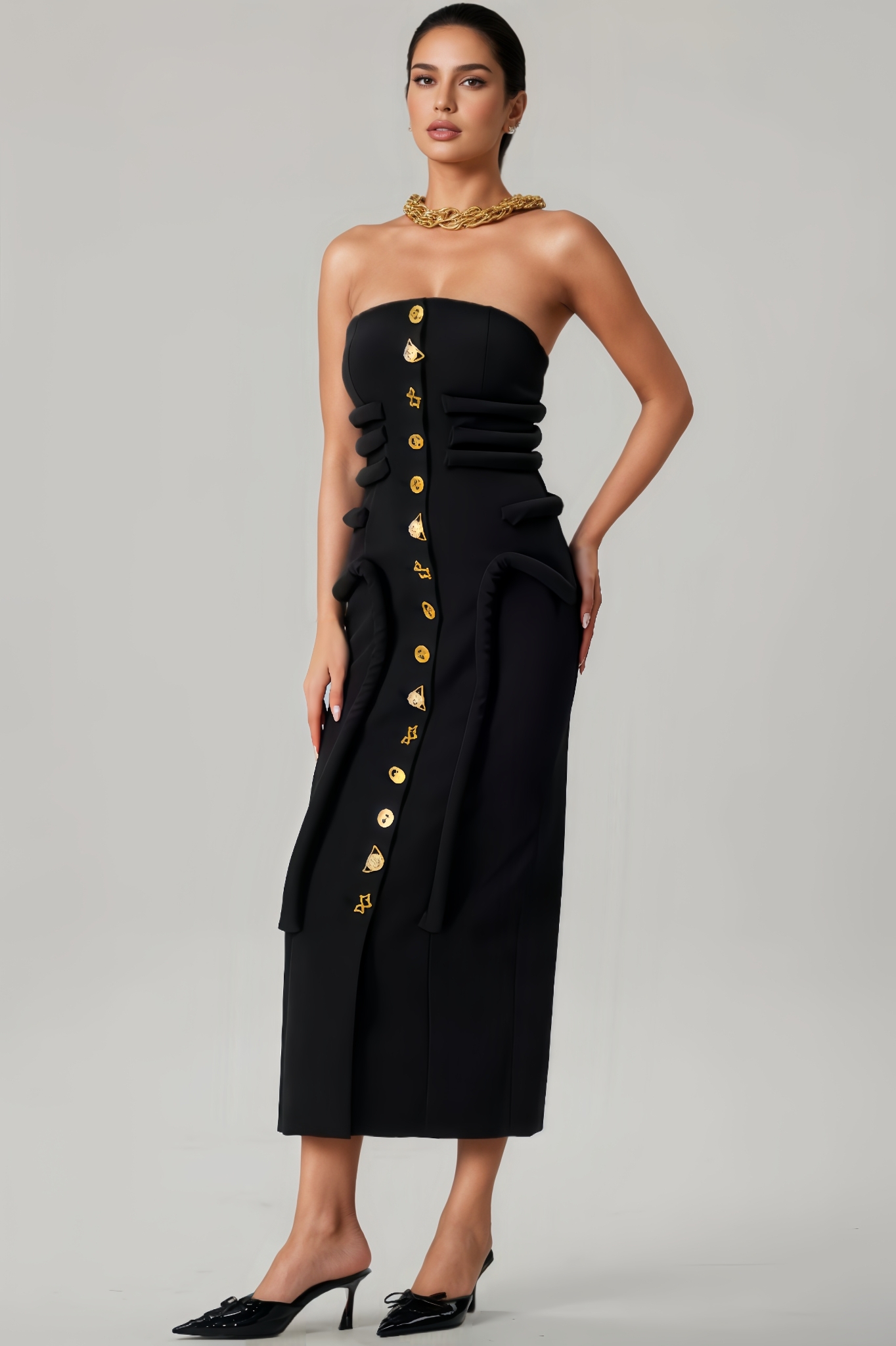 Sorrel Strapless Button Midi Dress