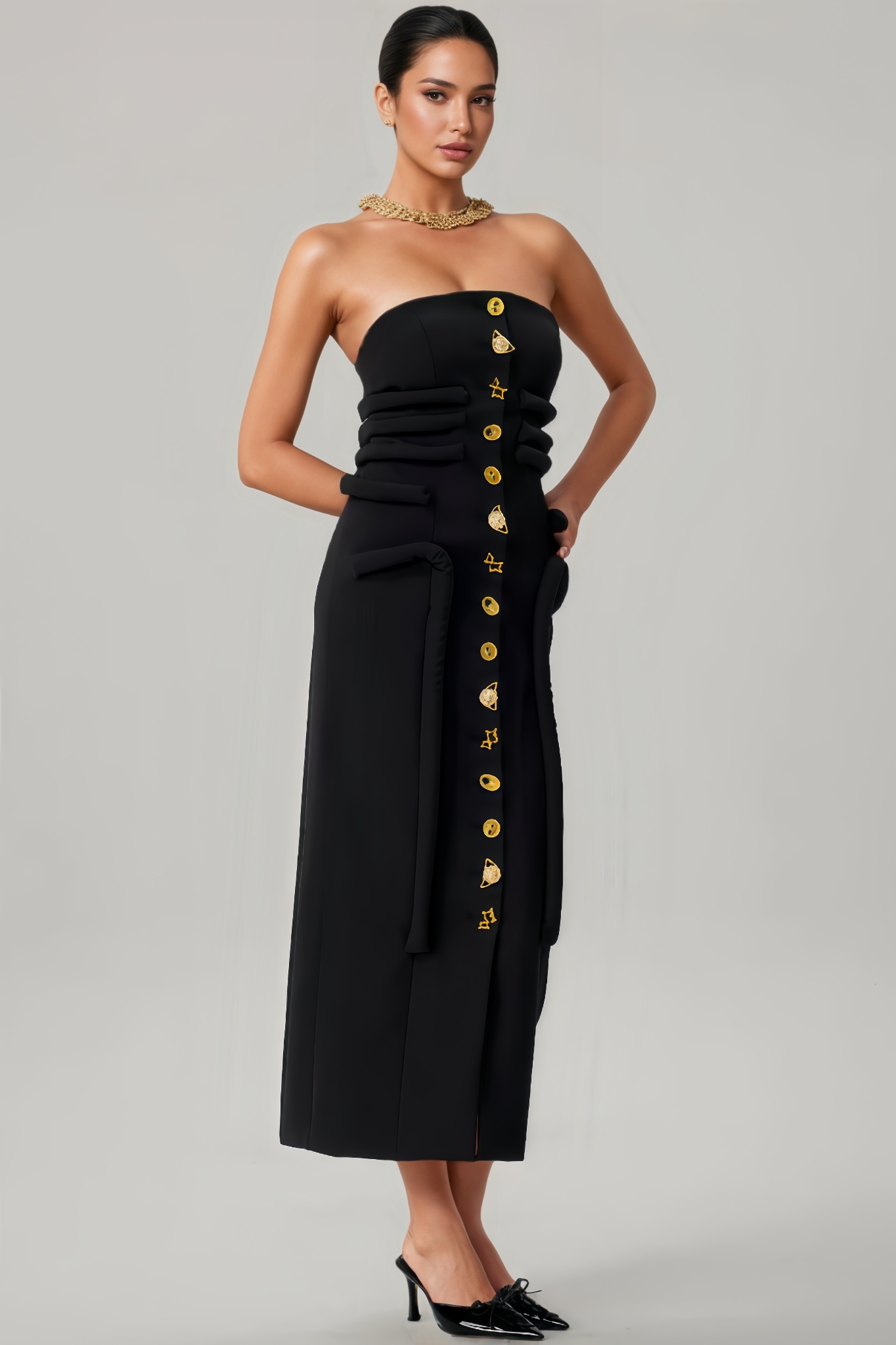Sorrel Strapless Button Midi Dress