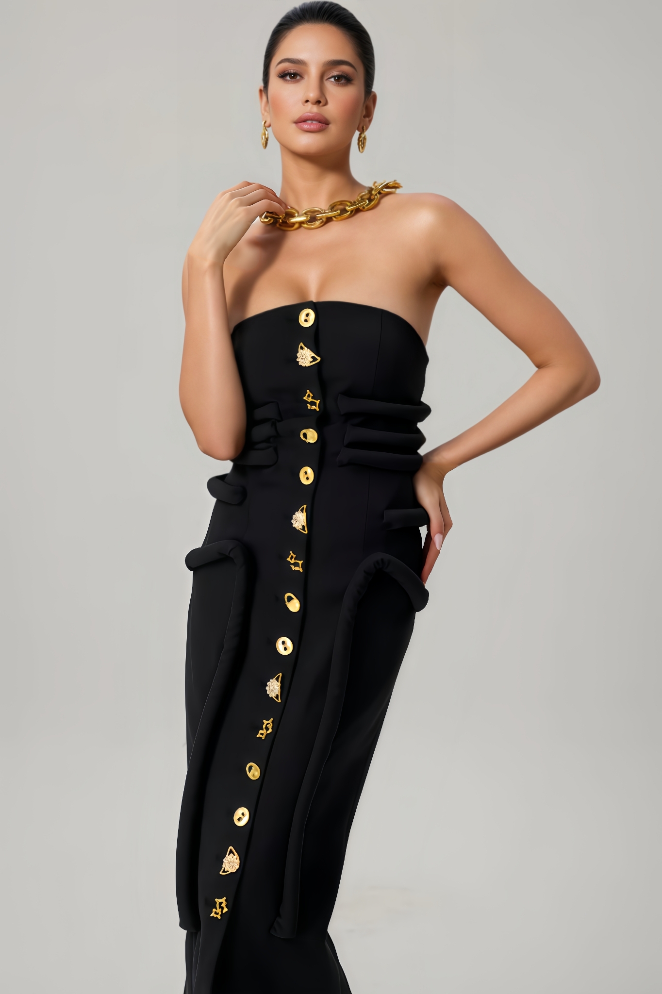 Sorrel Strapless Button Midi Dress