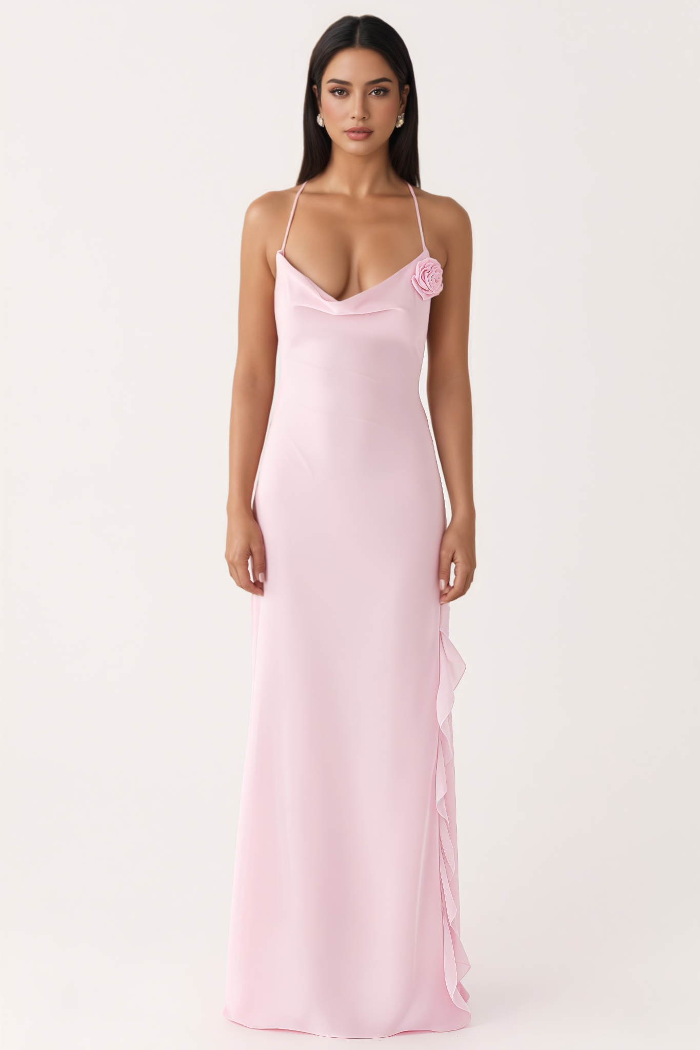 Fagind Pink 3D Floral Maxi Dress