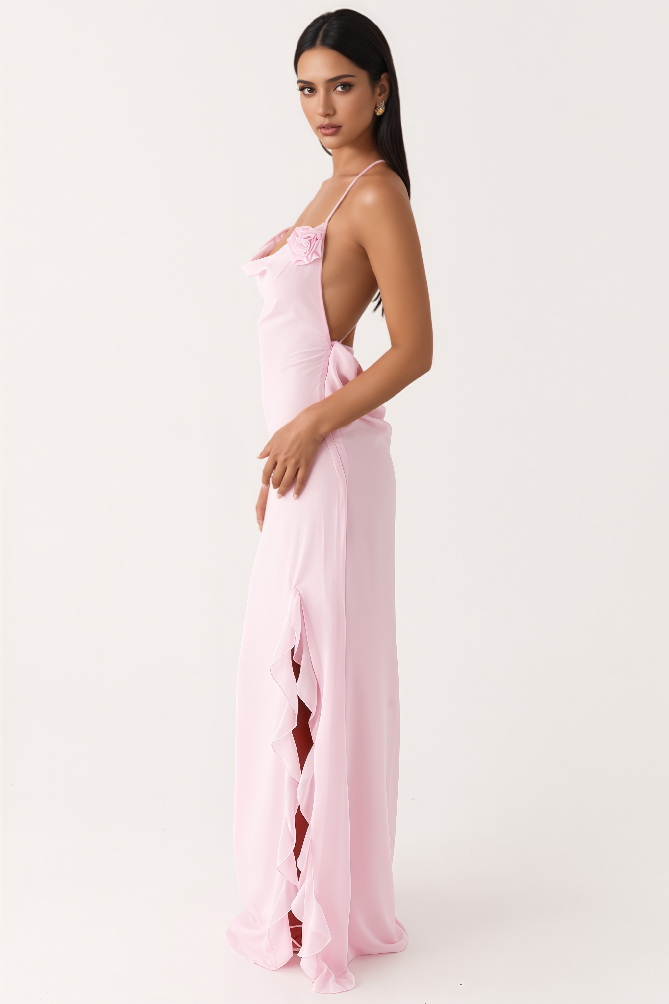 Fagind Pink 3D Floral Maxi Dress