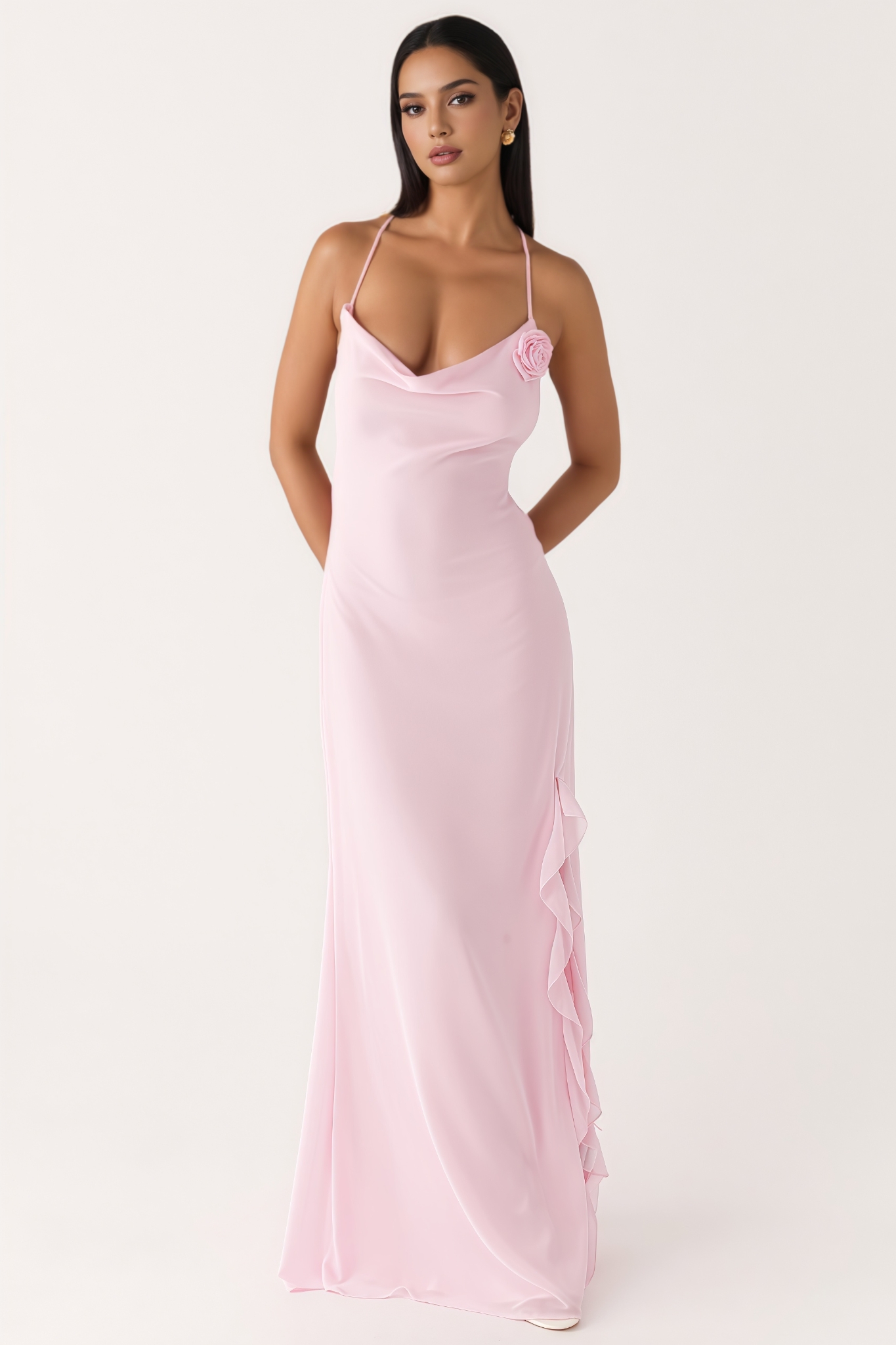 Fagind Pink 3D Floral Maxi Dress