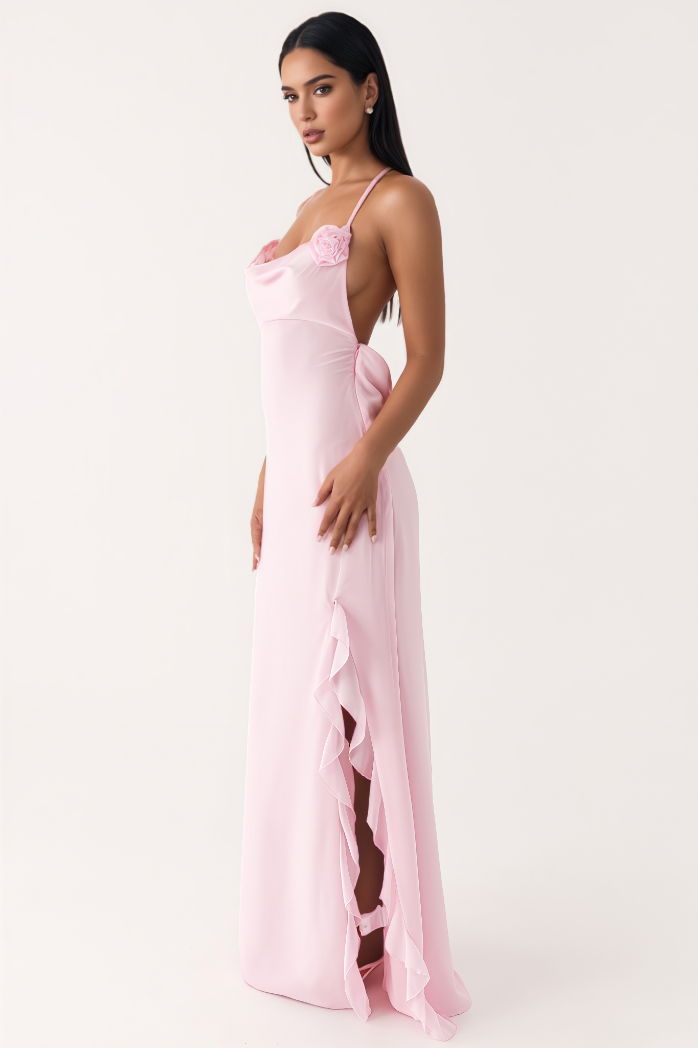 Fagind Pink 3D Floral Maxi Dress