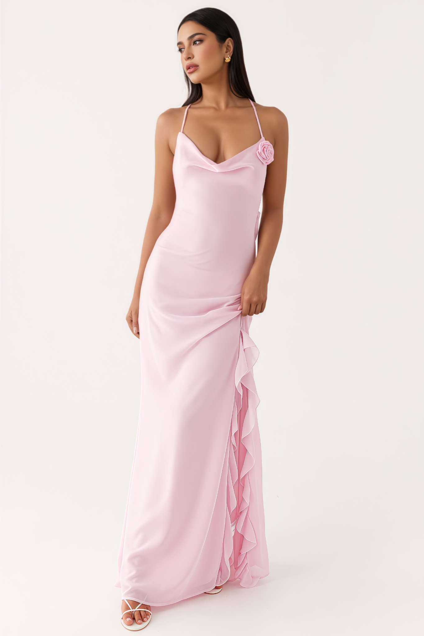 Fagind Pink 3D Floral Maxi Dress