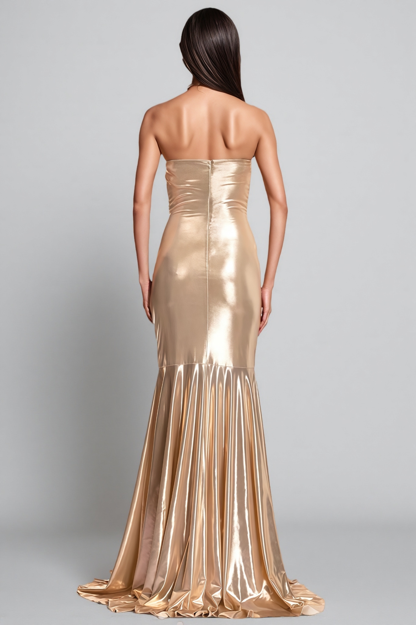 Isace Gold Strapless Ruched Maxi Dress