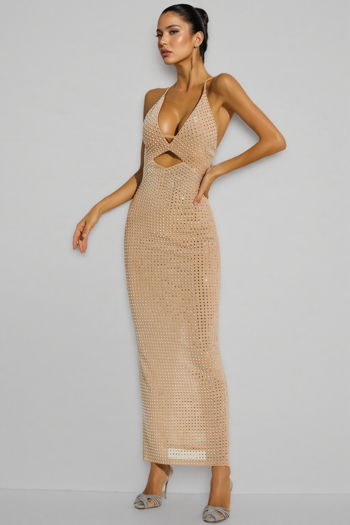 Violeta Beige Cut Out Halter Maxi Dress
