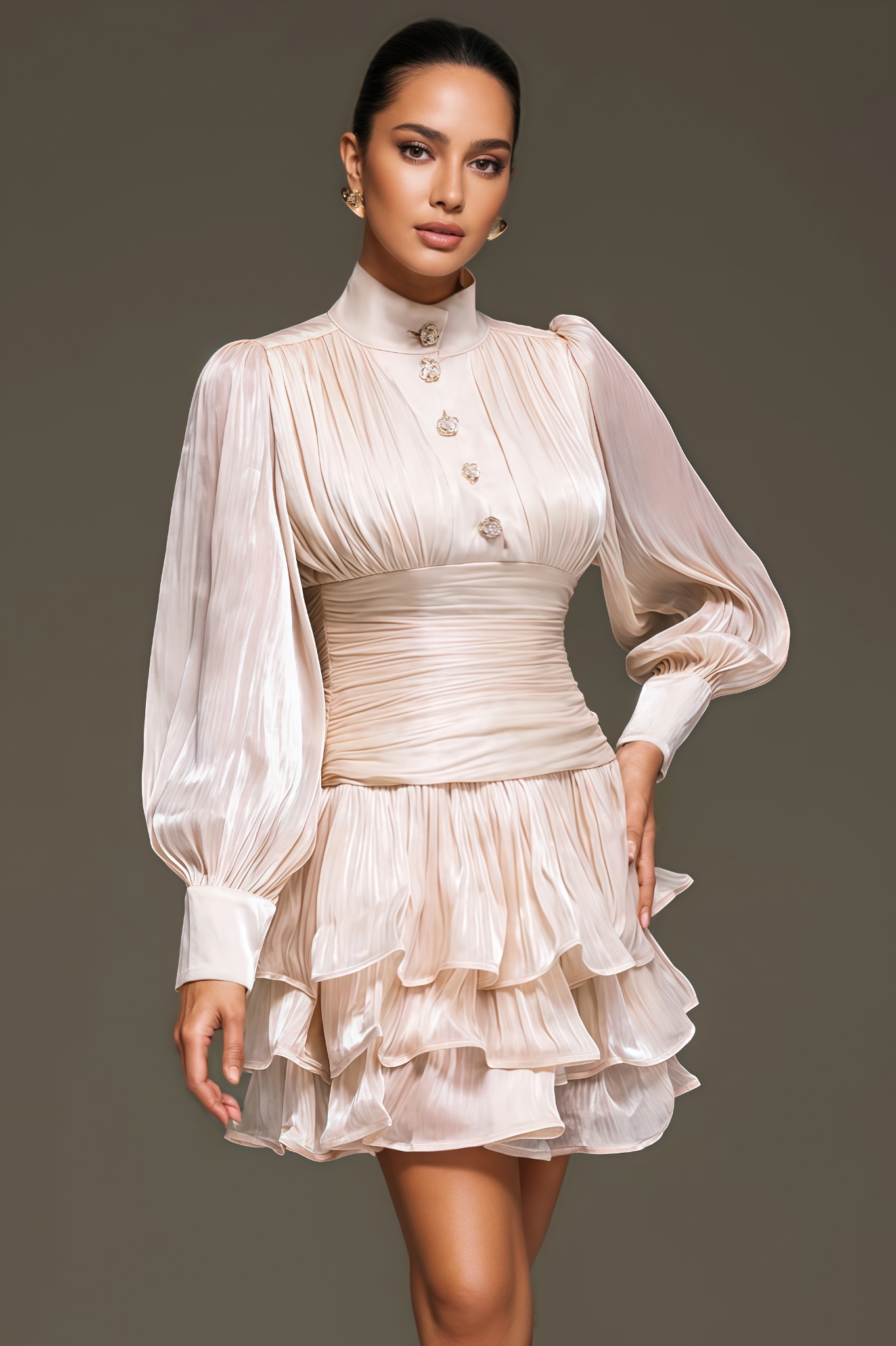 Frnkty Long Sleeve Ruffle Mini Dress