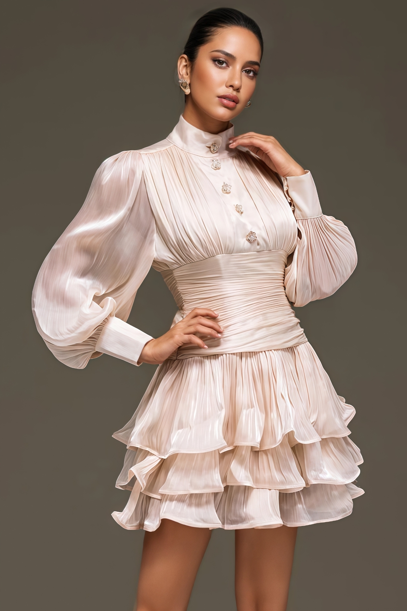 Frnkty Long Sleeve Ruffle Mini Dress