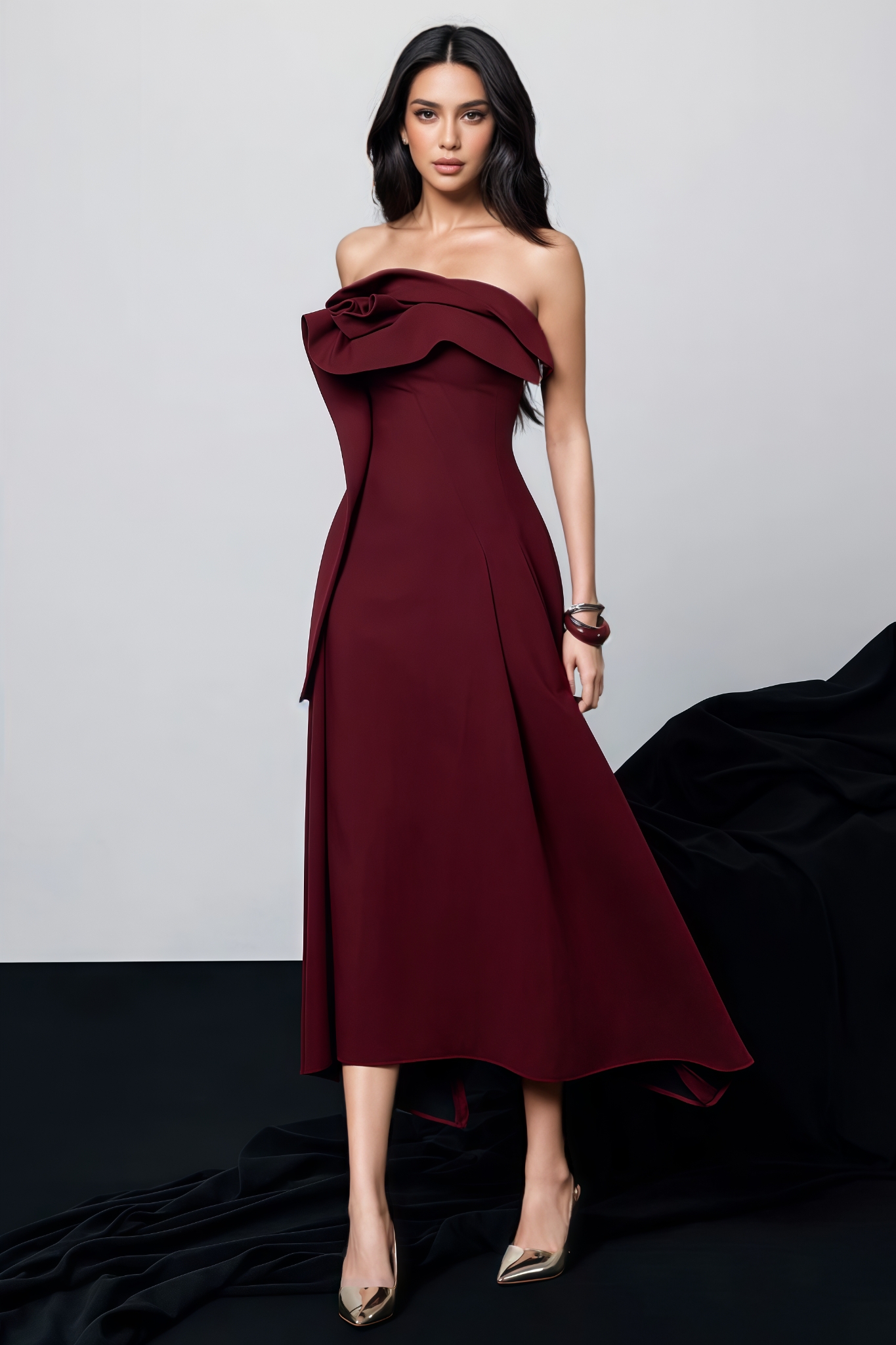 Anguel Red Ruffle Midi Dress
