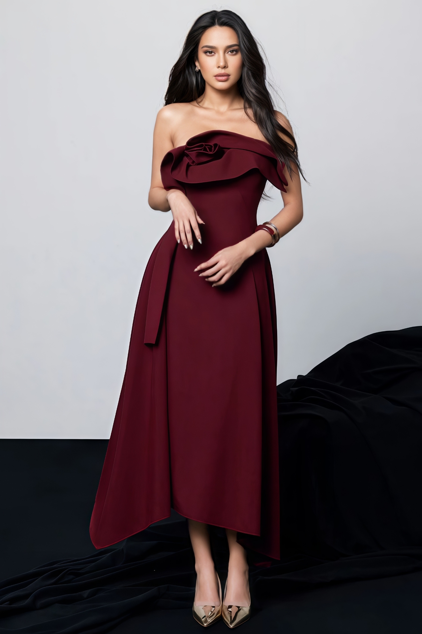 Anguel Red Ruffle Midi Dress