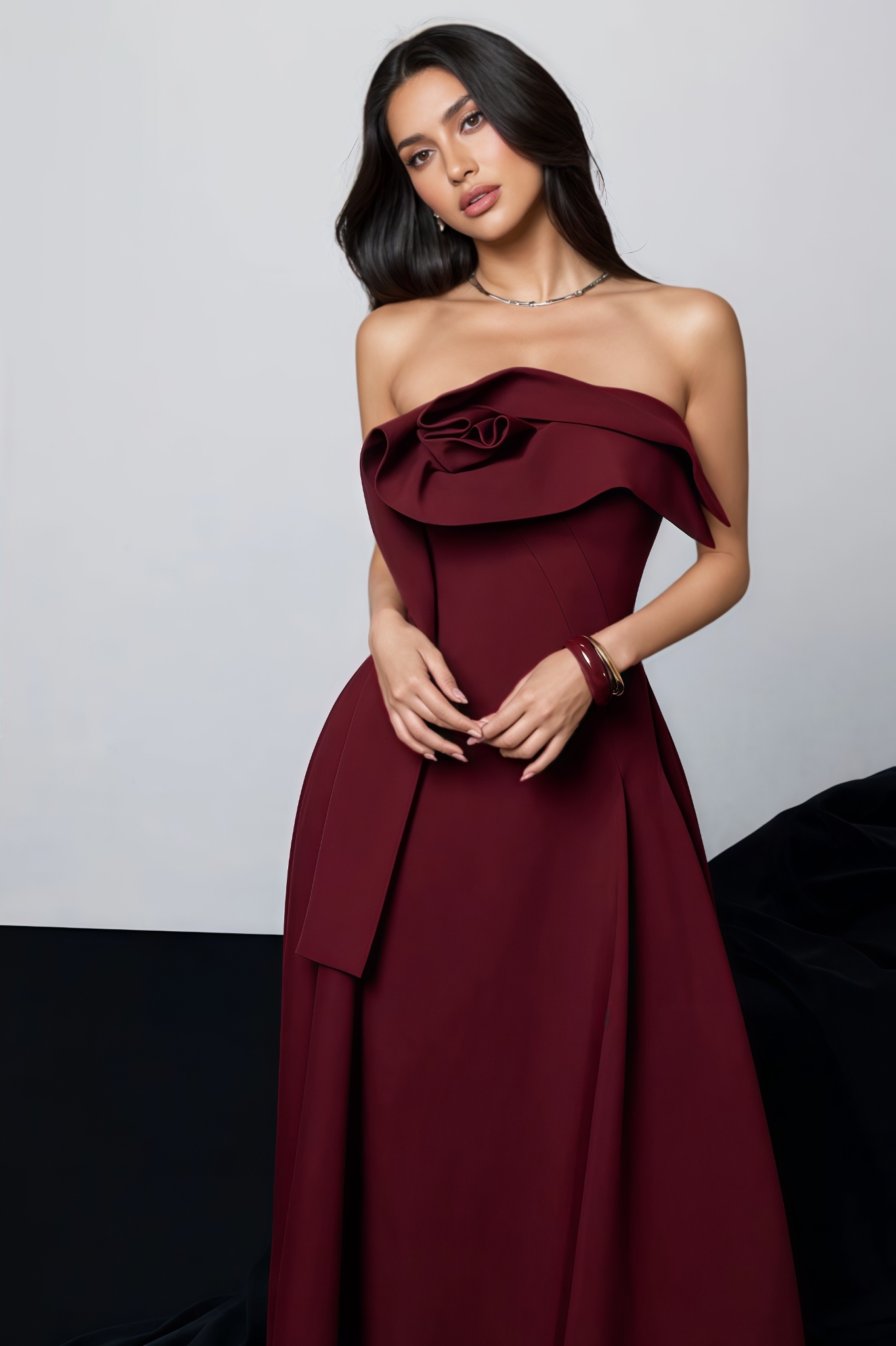 Anguel Red Ruffle Midi Dress