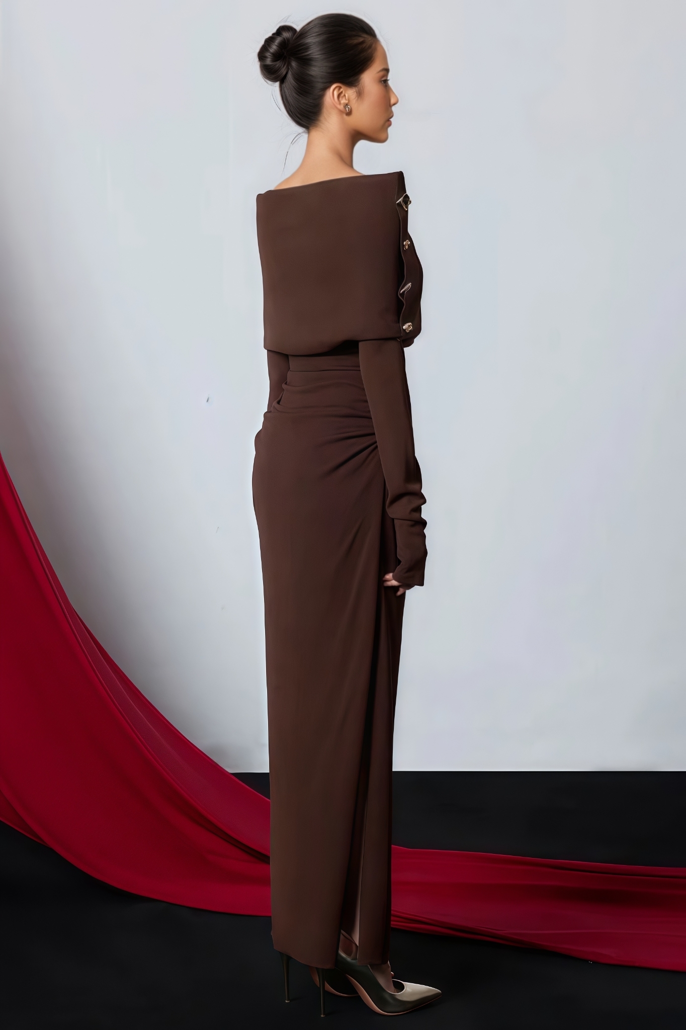 Eleura Brown Off The Shoulder Maxi Dress