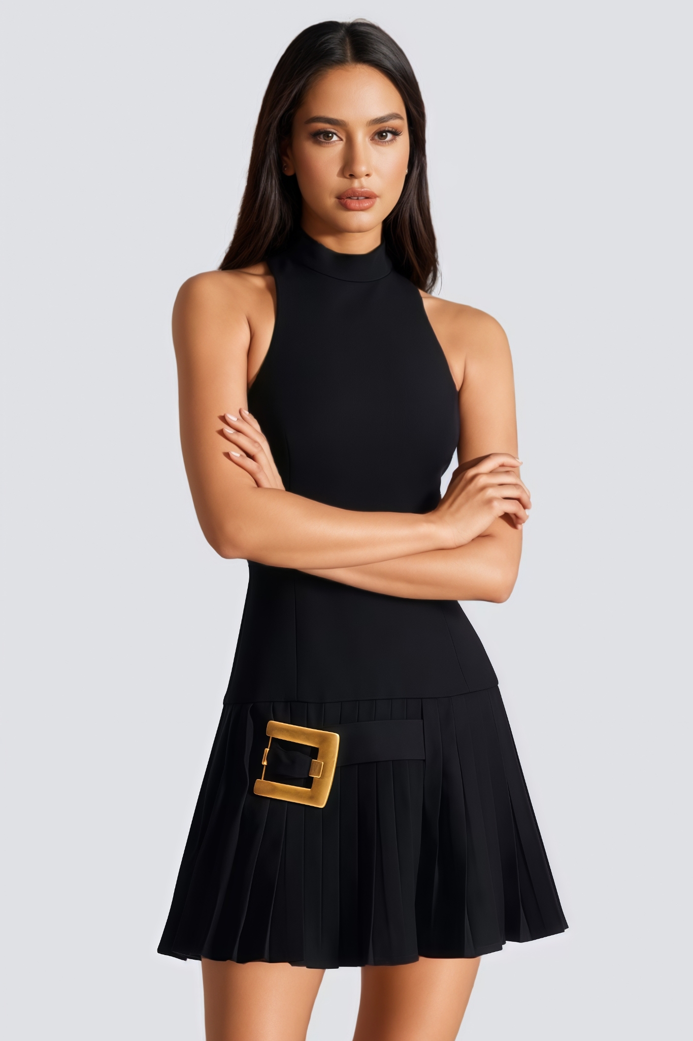 Crvink Black Sleeveless Mini Dress