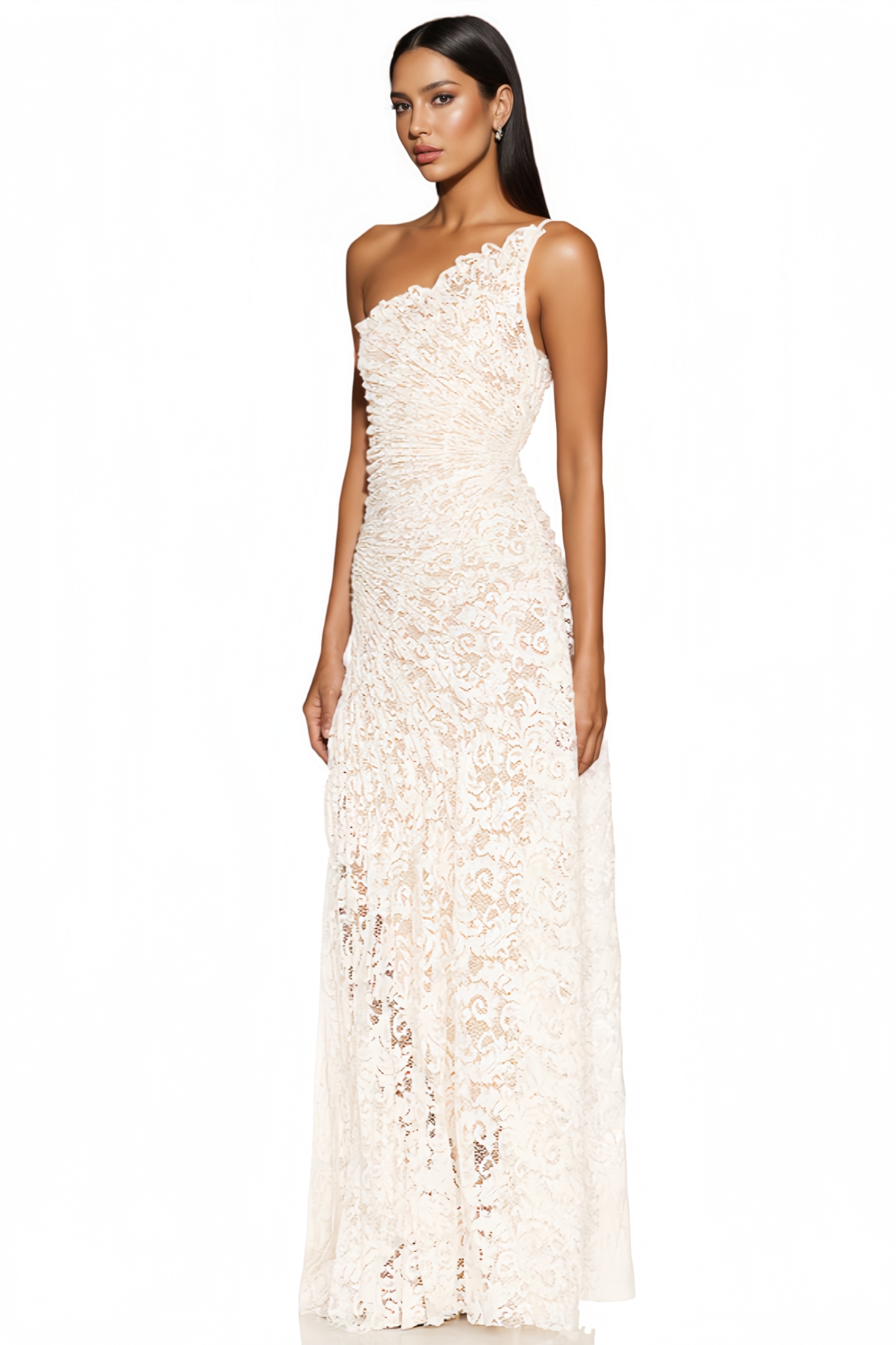 Chostian White Lace Embroidered Maxi Dress
