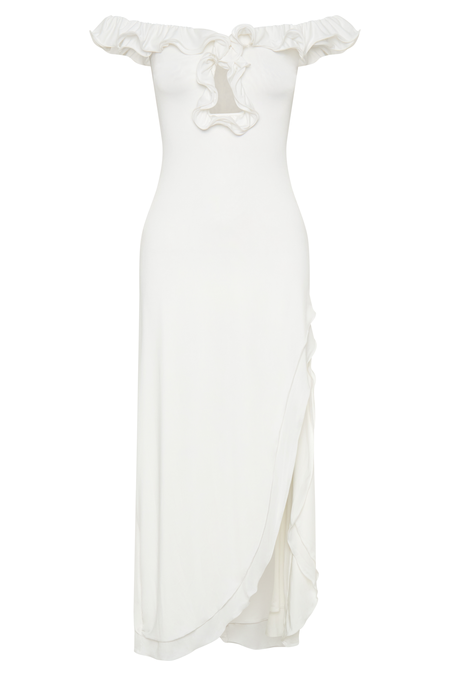Darius White Off The Shoulder Ruffle Midi Dress