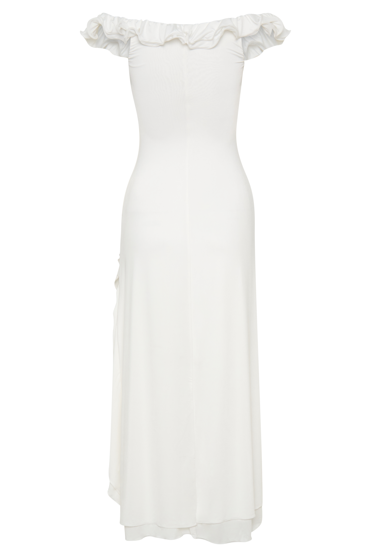 Darius White Off The Shoulder Ruffle Midi Dress