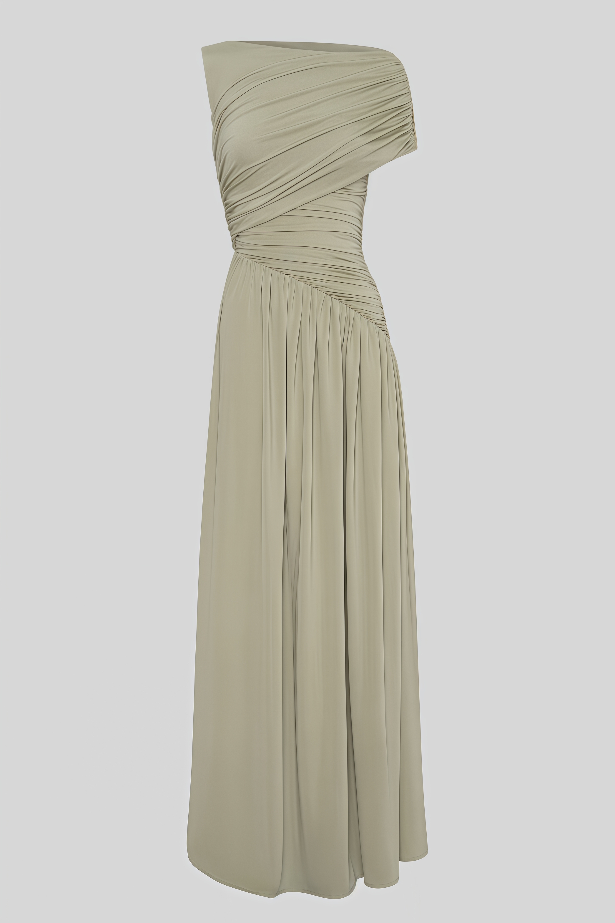 Qrael Green Asymmetric Draped Maxi Dress