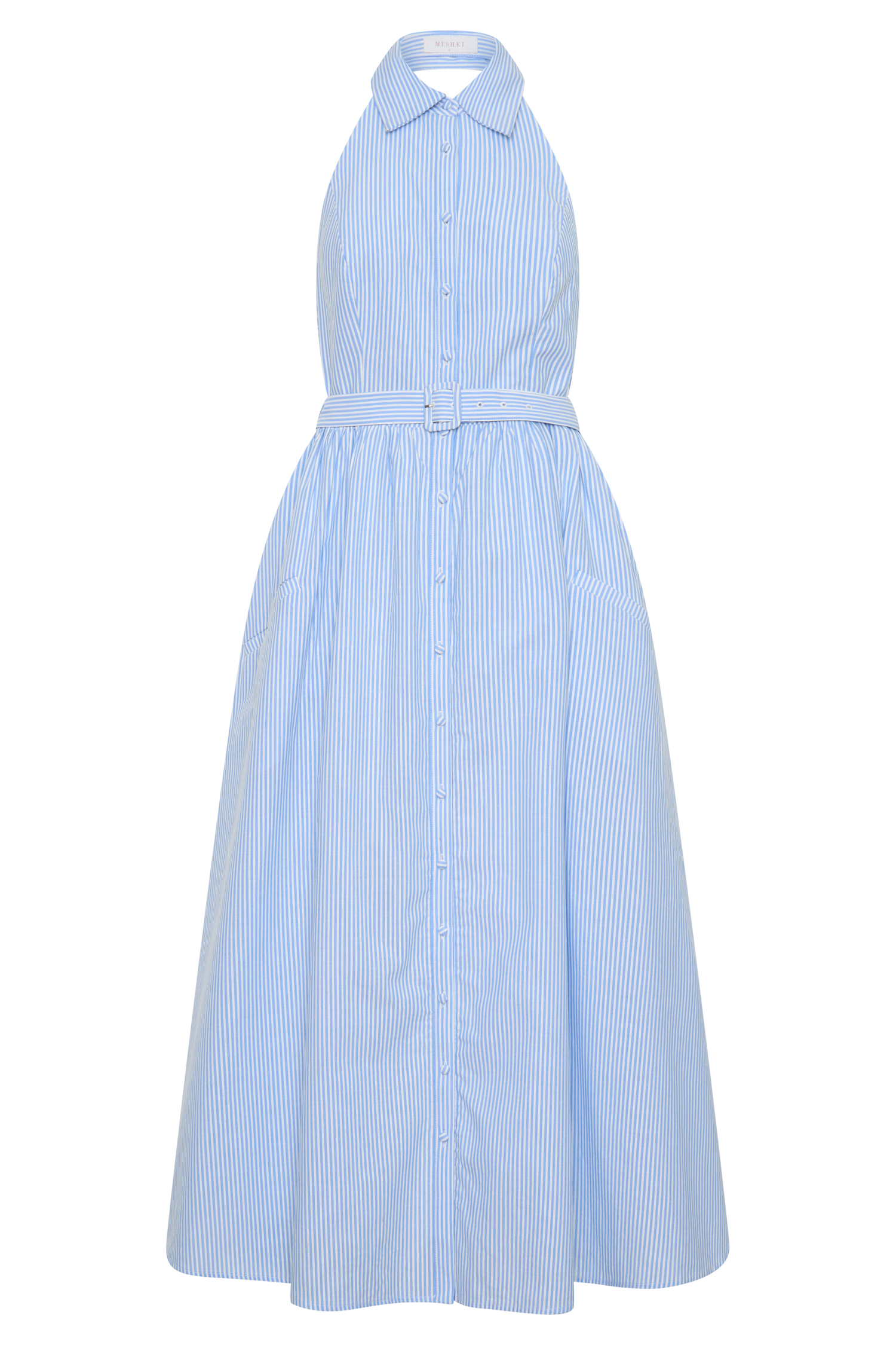 Eash Blue Collared Stripe Maxi Dress