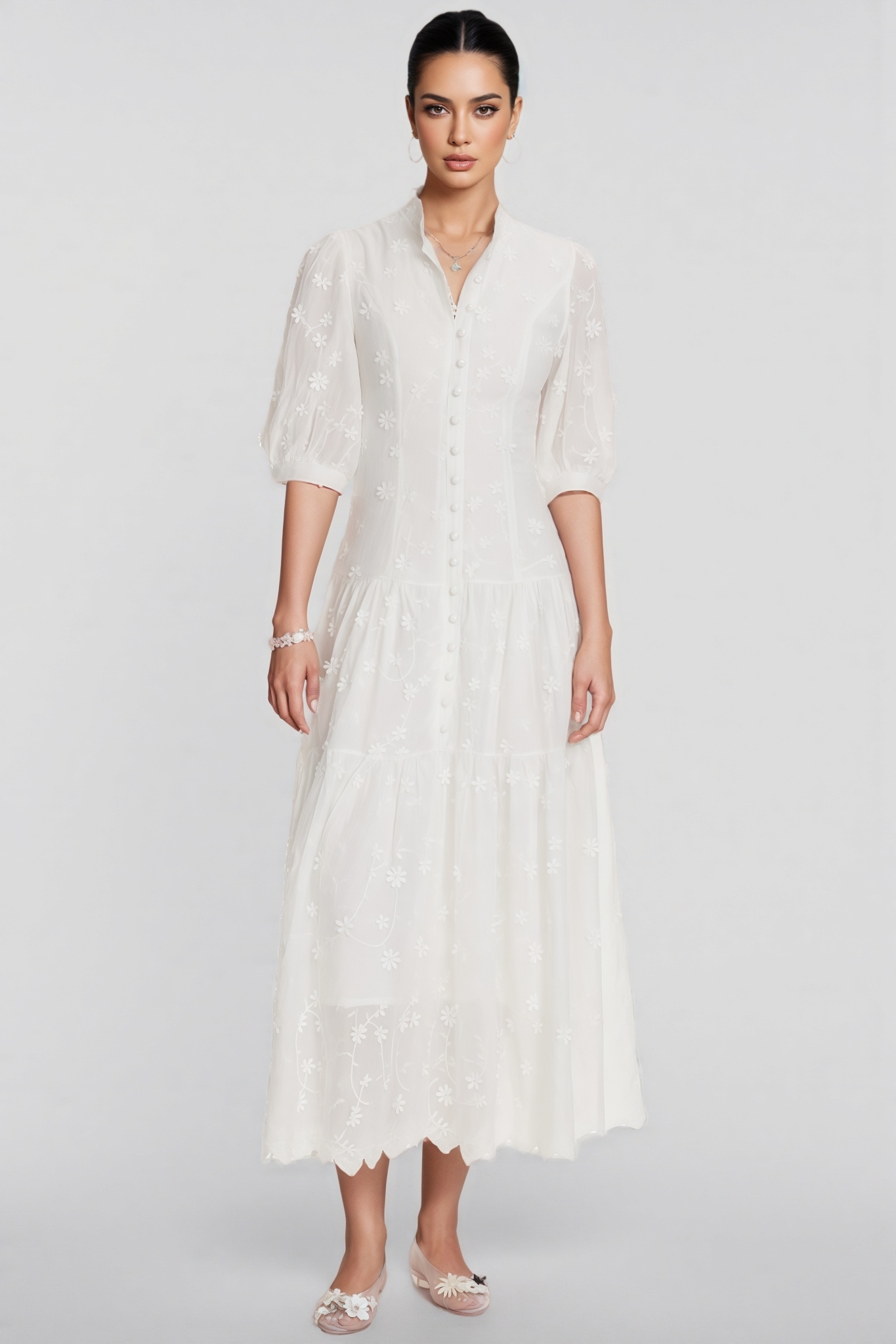 Kilo White Puff Sleeve Maxi Dress