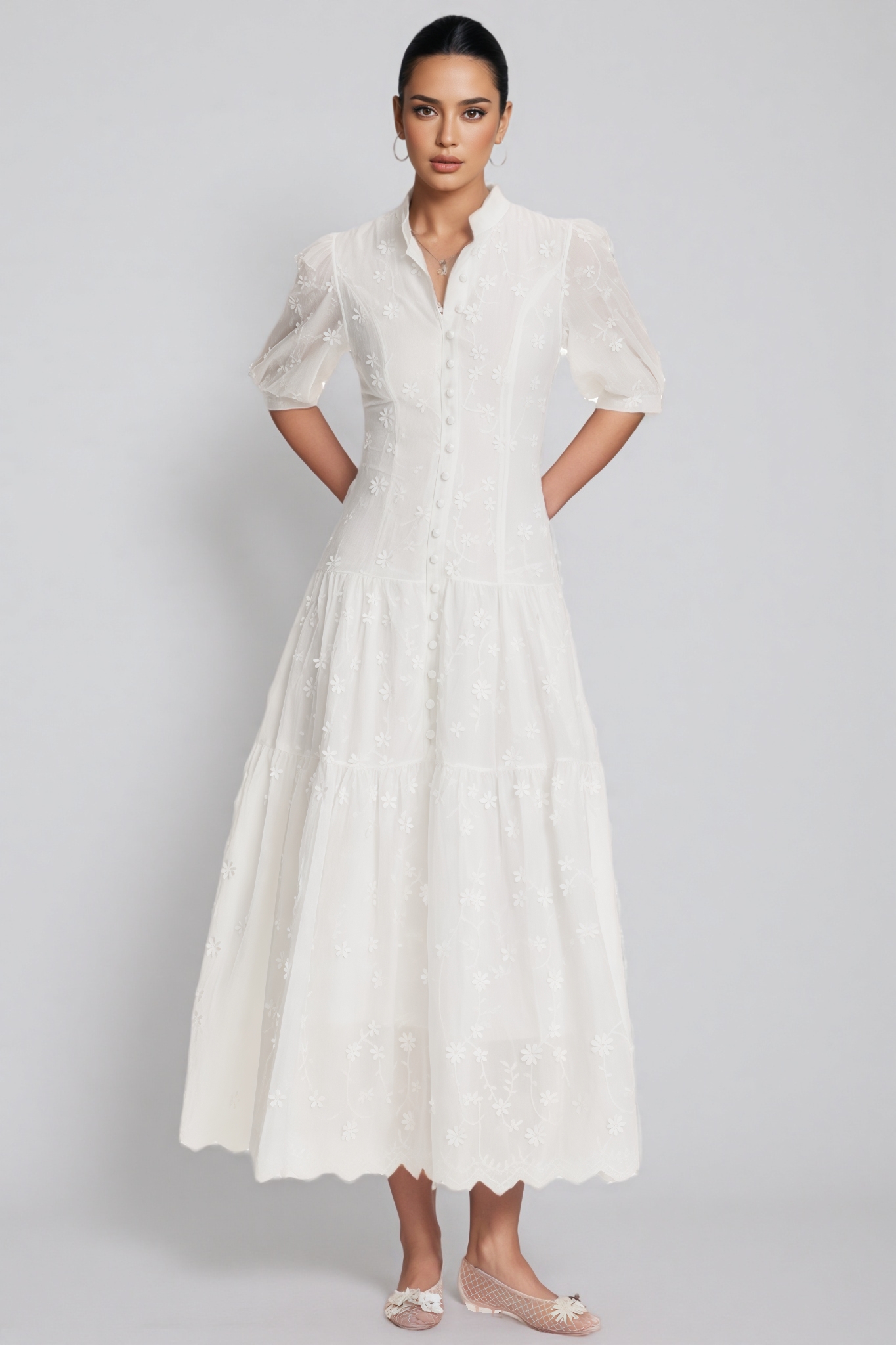 Kilo White Puff Sleeve Maxi Dress