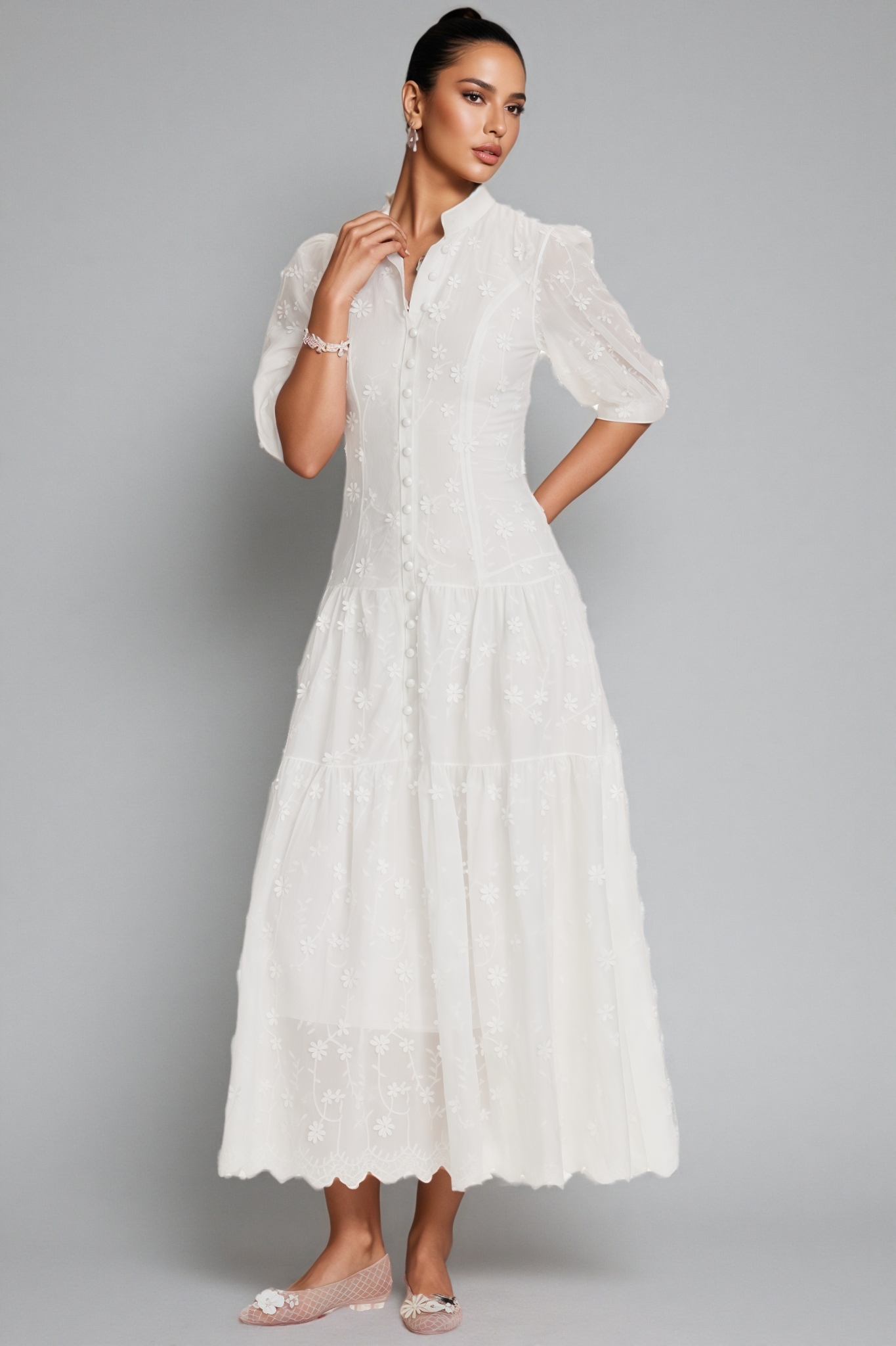 Kilo White Puff Sleeve Maxi Dress