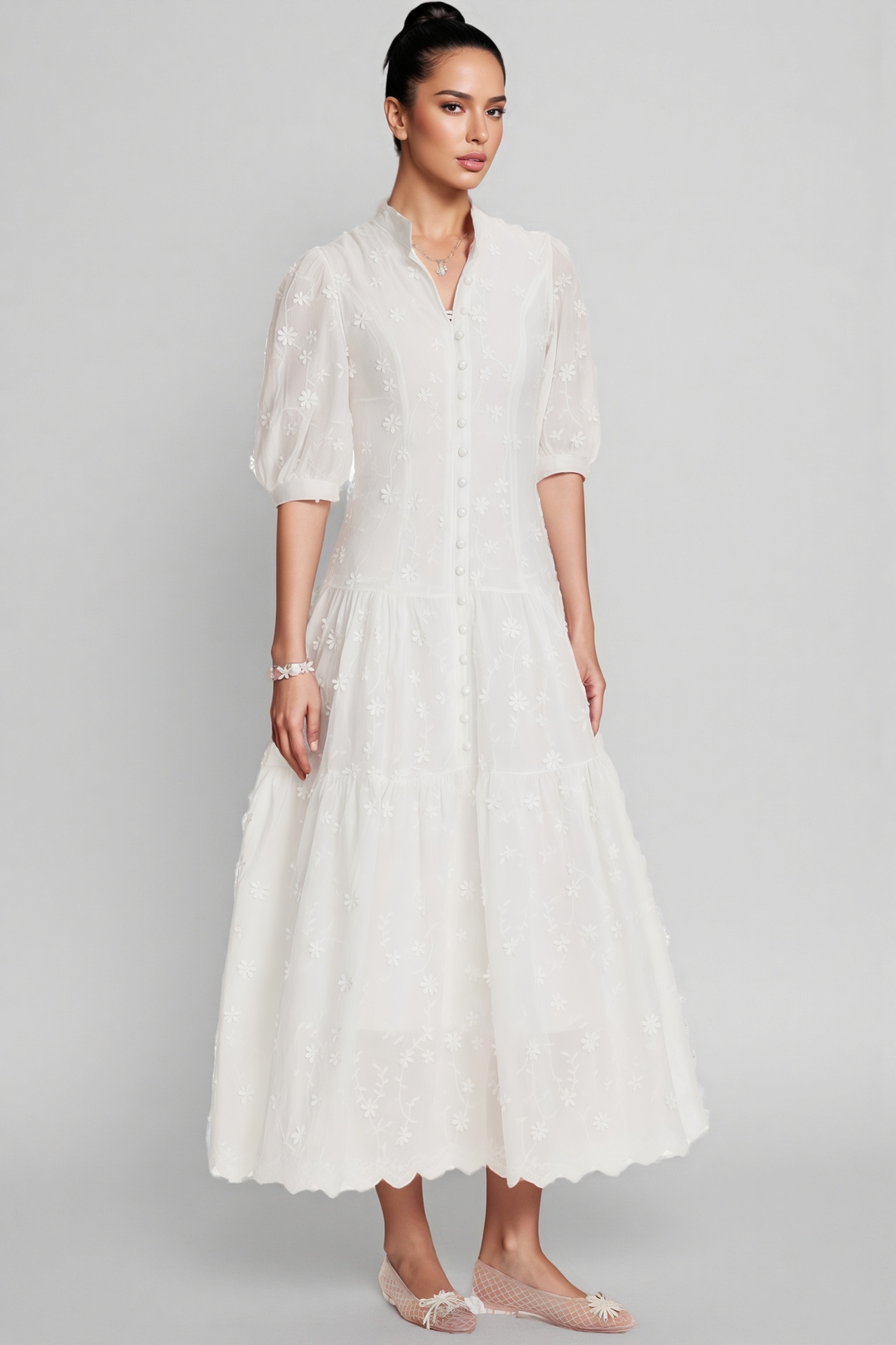 Kilo White Puff Sleeve Maxi Dress