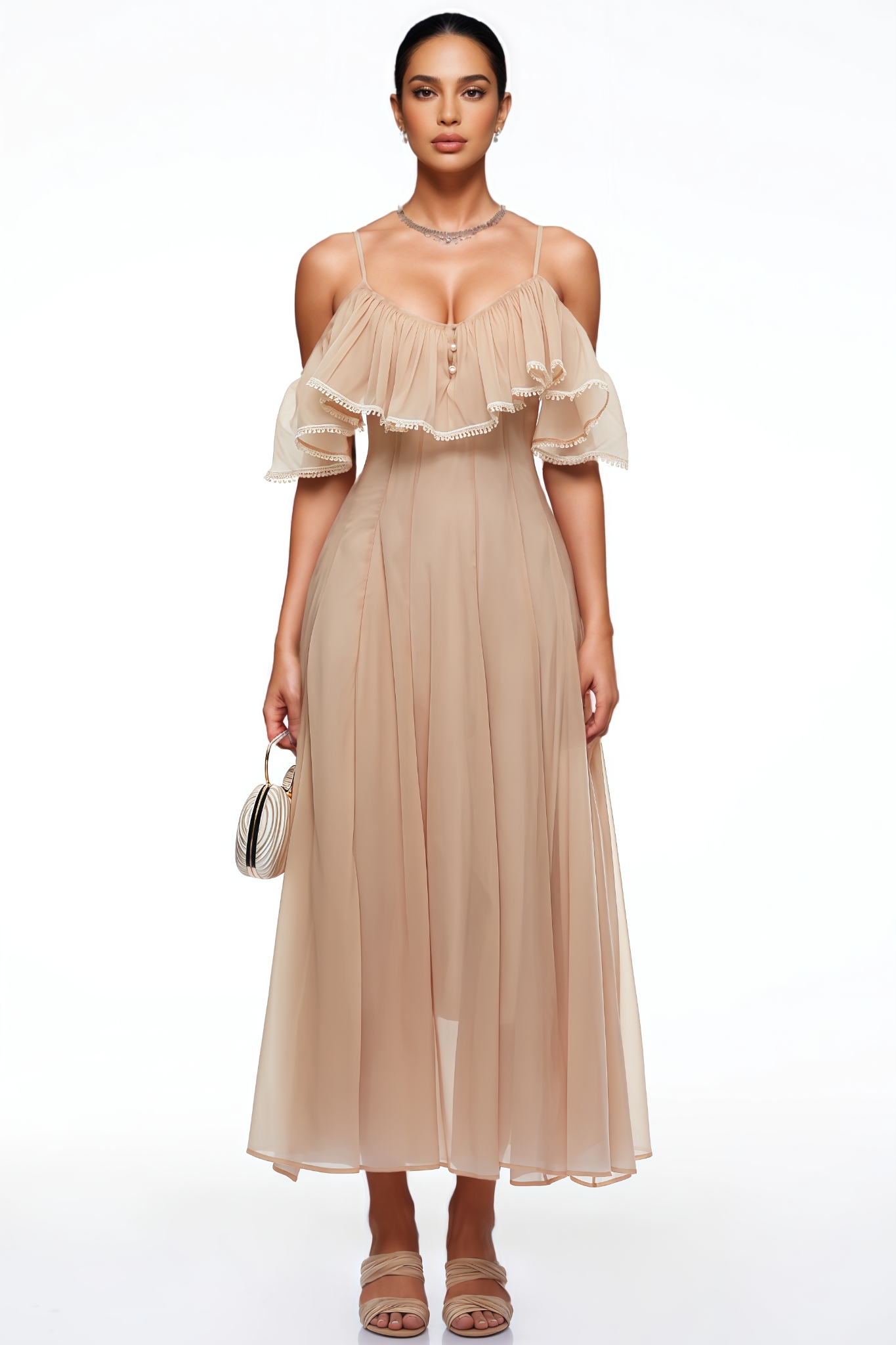 Jruke Pink Halter Ruffle Maxi Dress