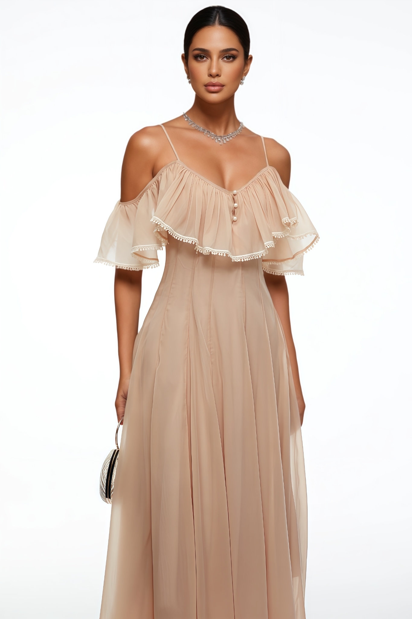 Jruke Pink Halter Ruffle Maxi Dress