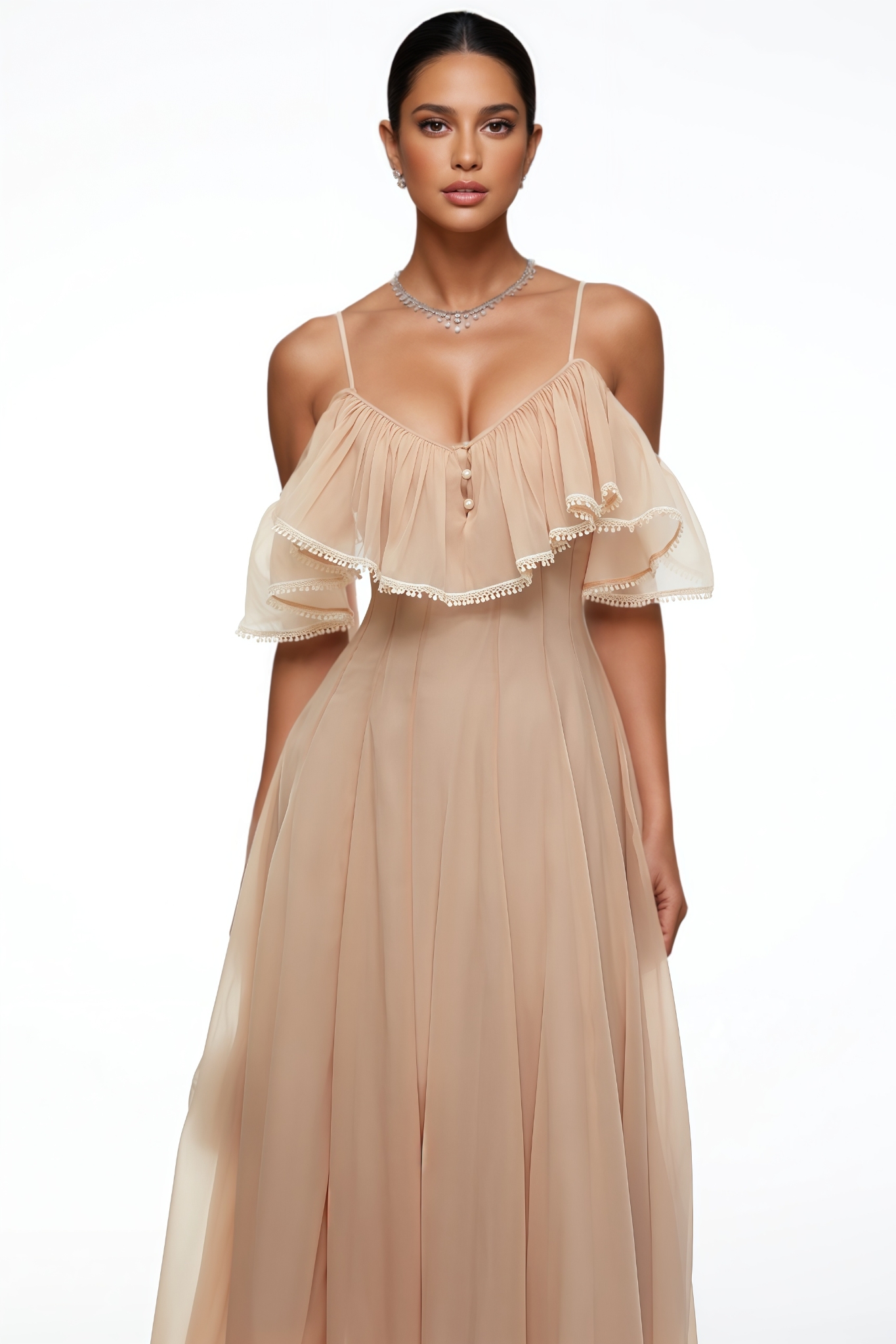 Jruke Pink Halter Ruffle Maxi Dress