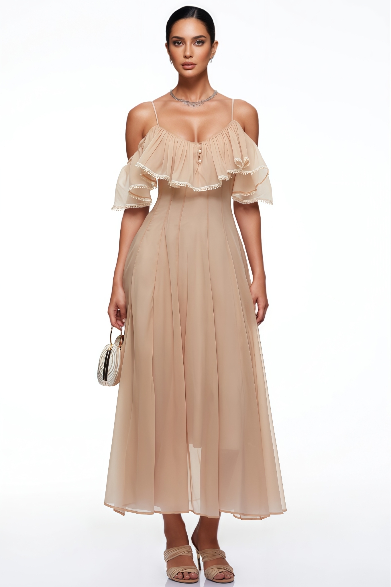 Jruke Pink Halter Ruffle Maxi Dress
