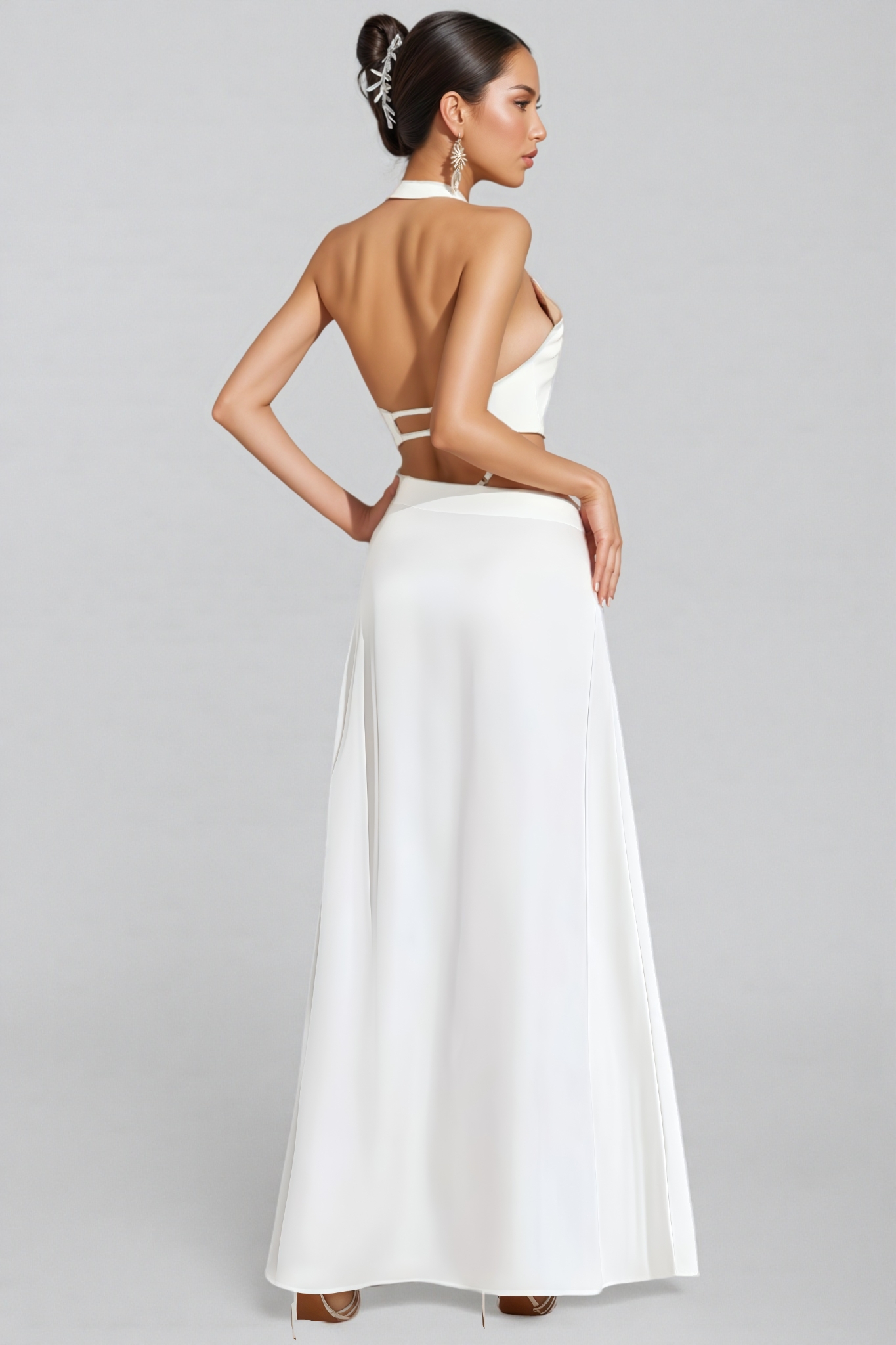 Aevorix White Halter Blazer Maxi Dress Set