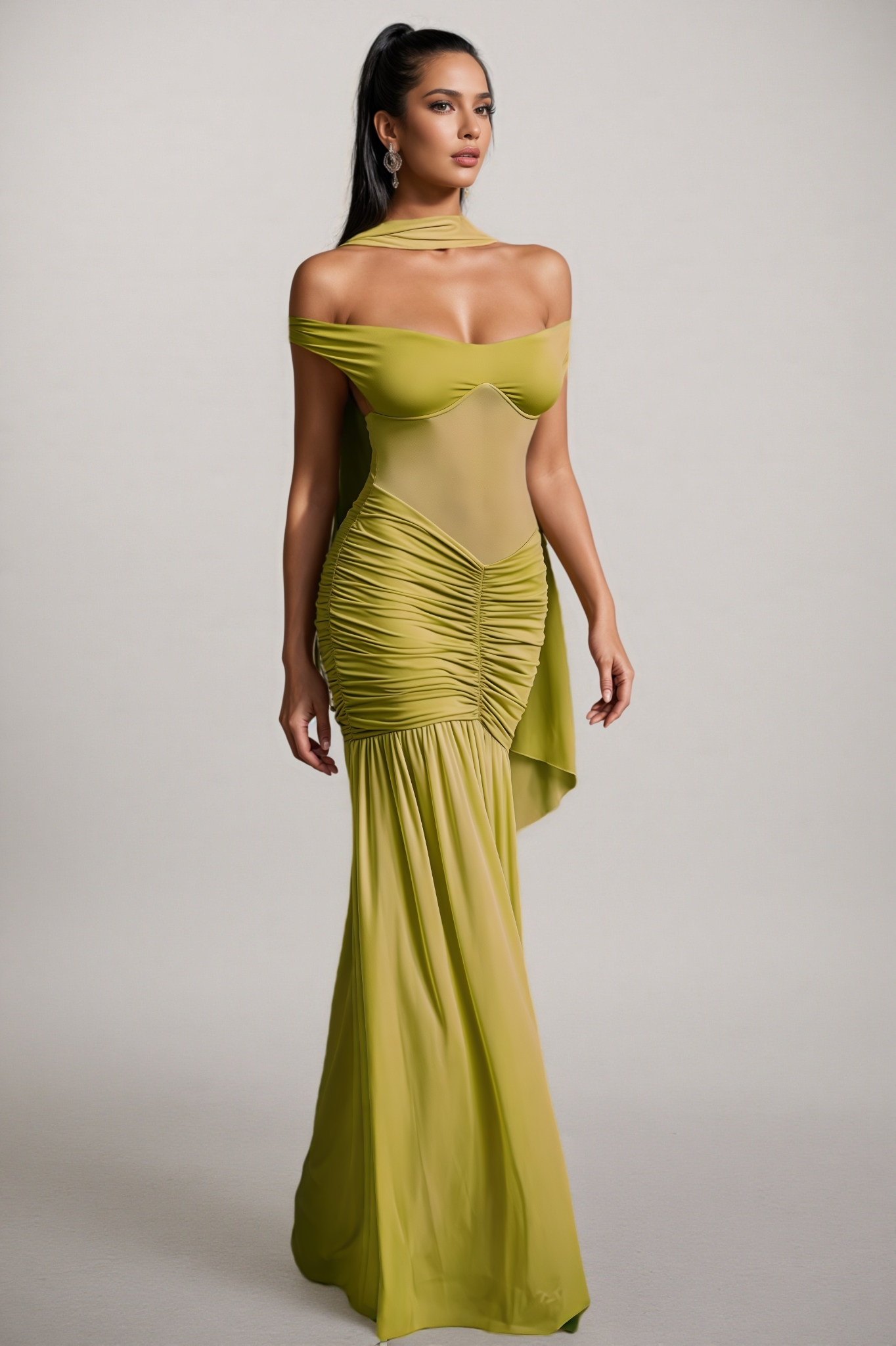 Haeris Halterneck Ruched Maxi Dress