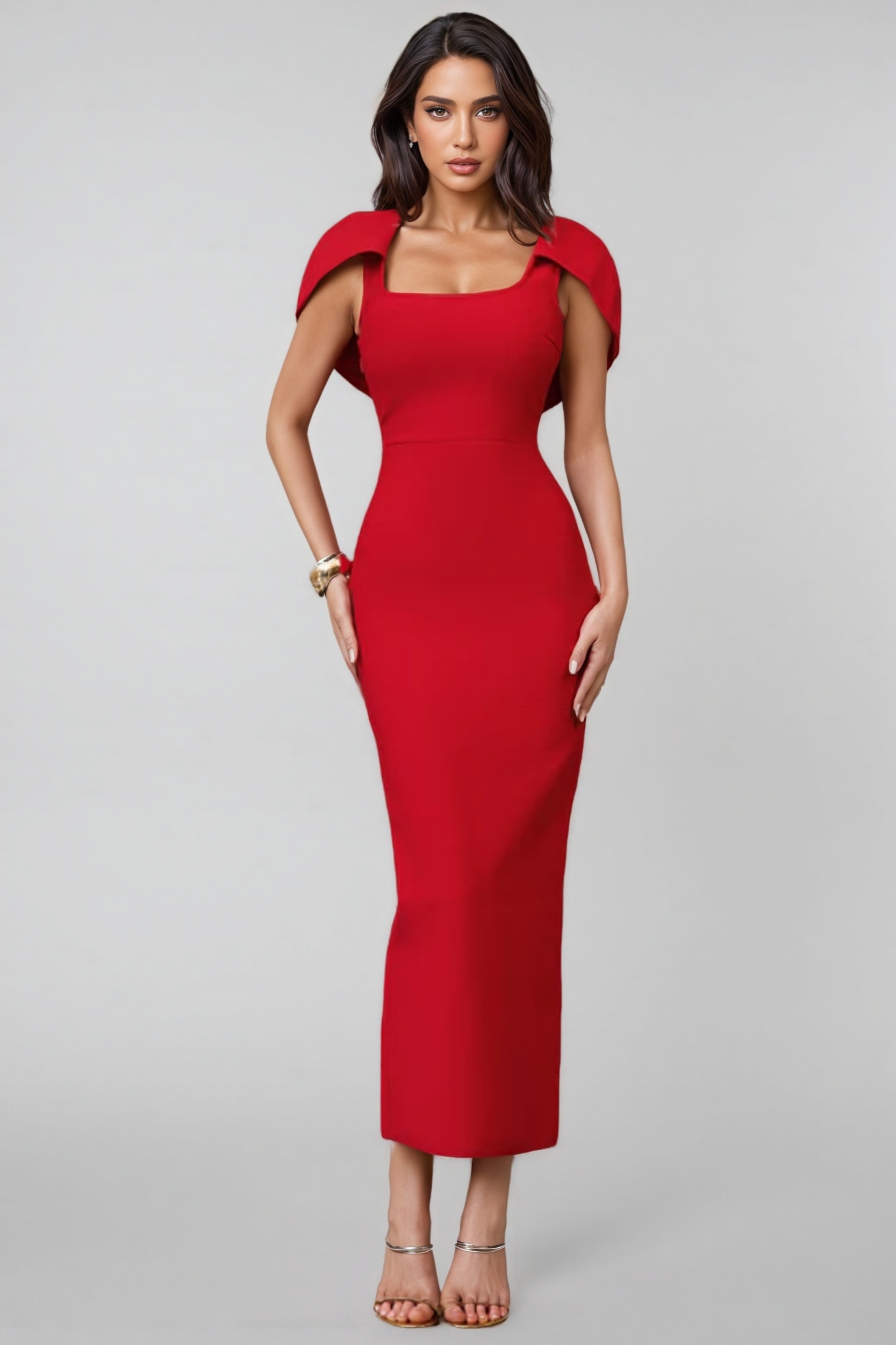 Lolic Square Neckline Split Bandage Maxi Dress