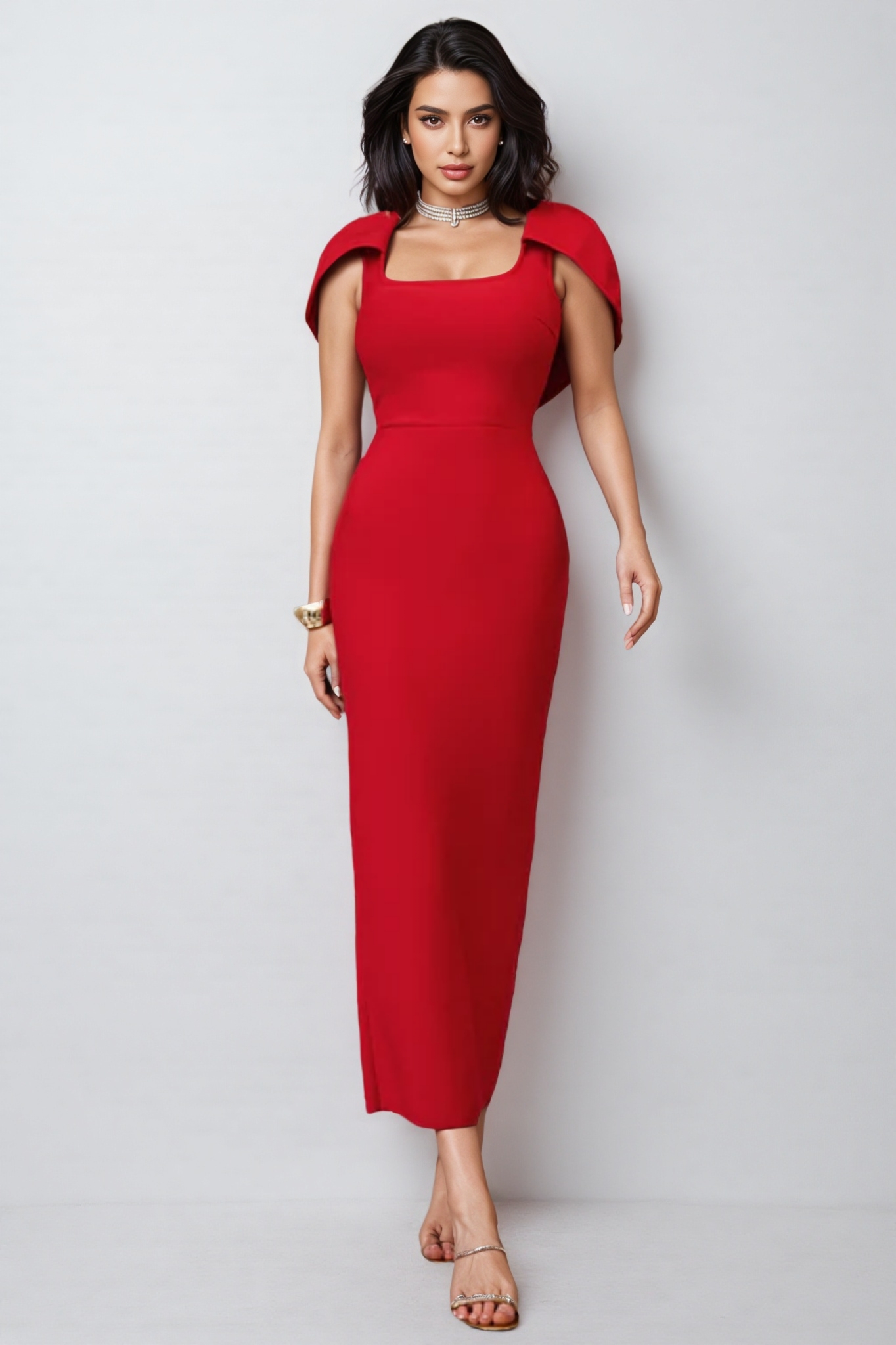 Lolic Square Neckline Split Bandage Maxi Dress