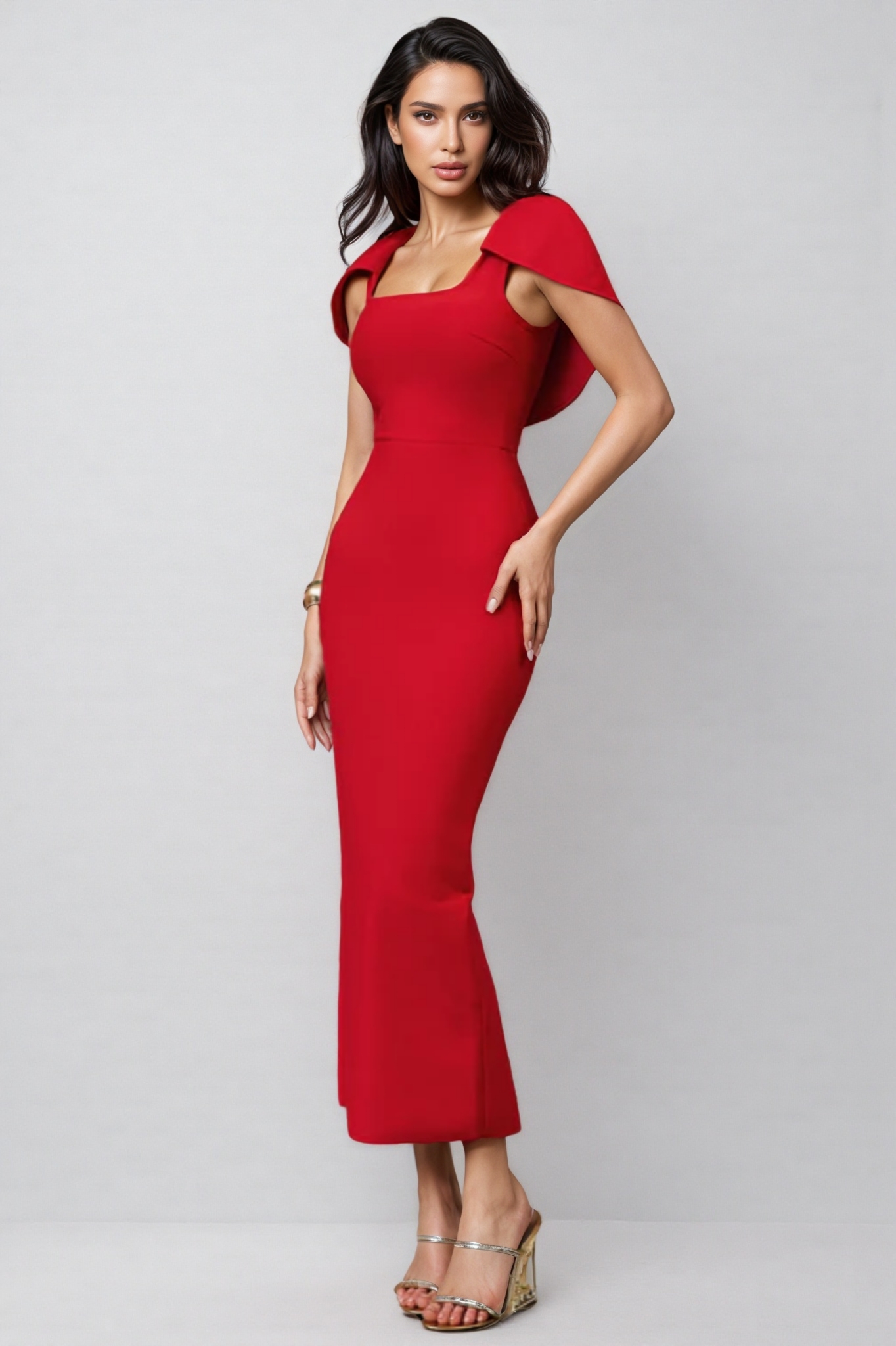 Lolic Square Neckline Split Bandage Maxi Dress