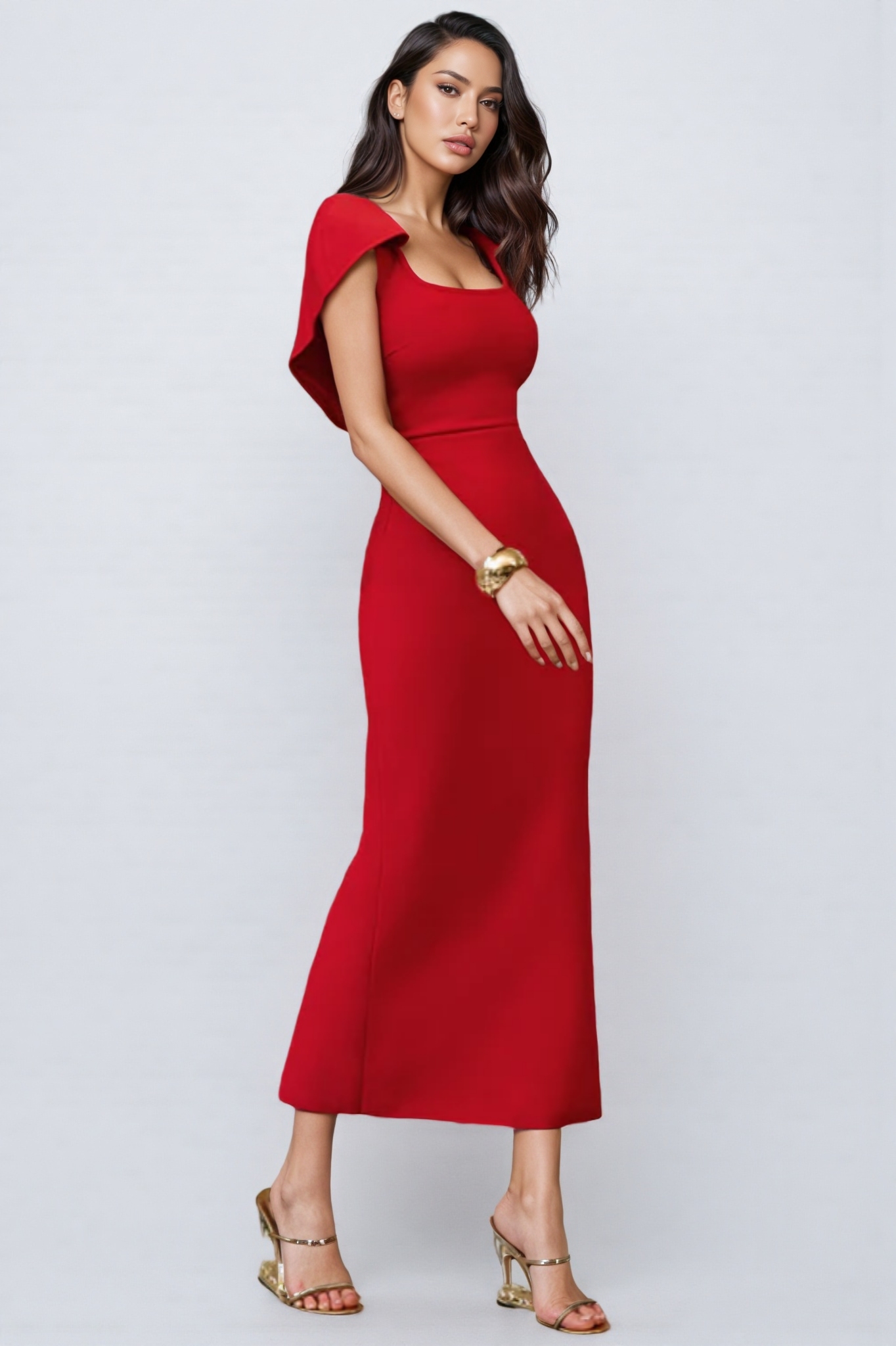 Lolic Square Neckline Split Bandage Maxi Dress