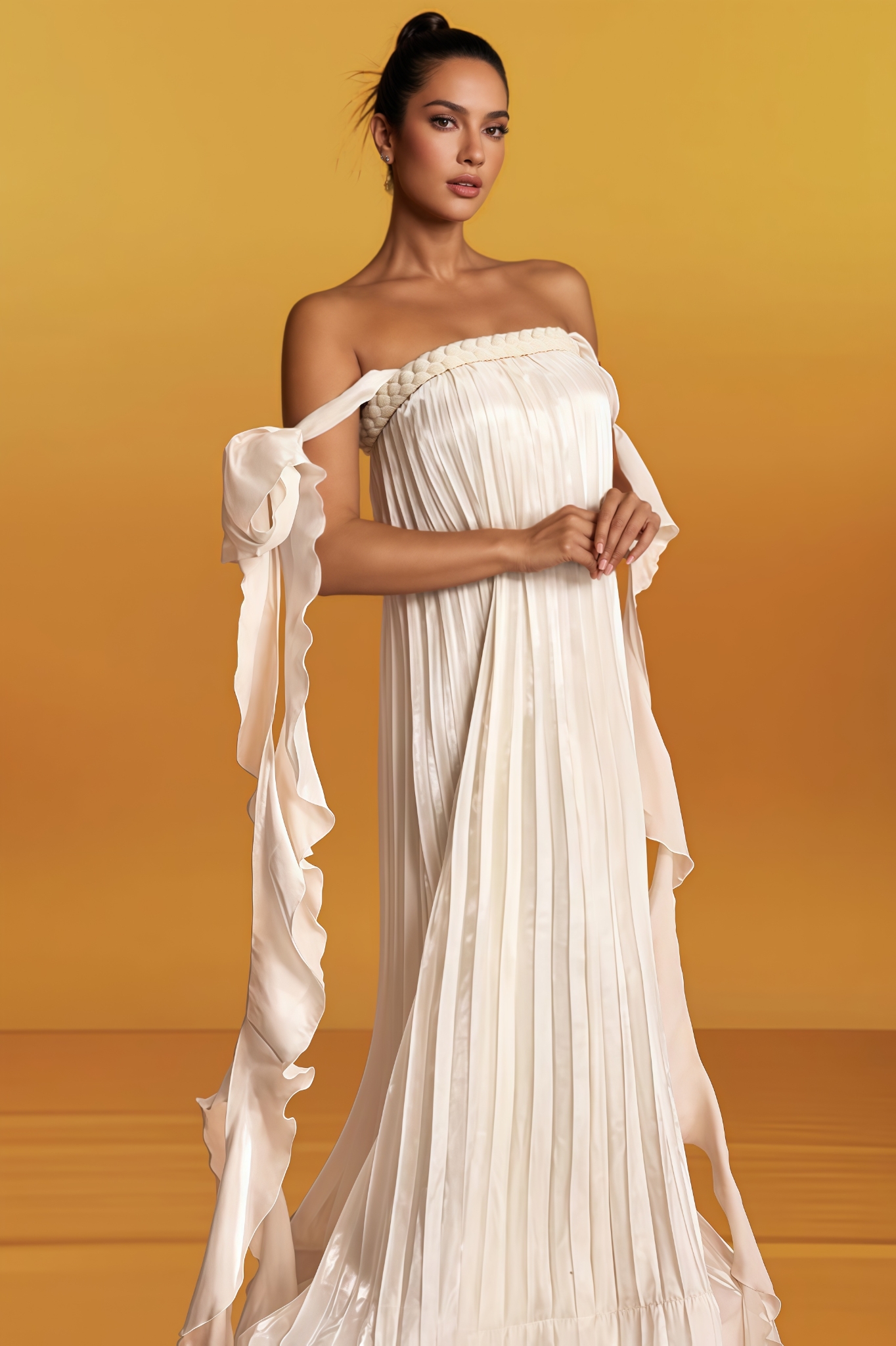 Fallon Off Shoulder Pleated Maxi Dress