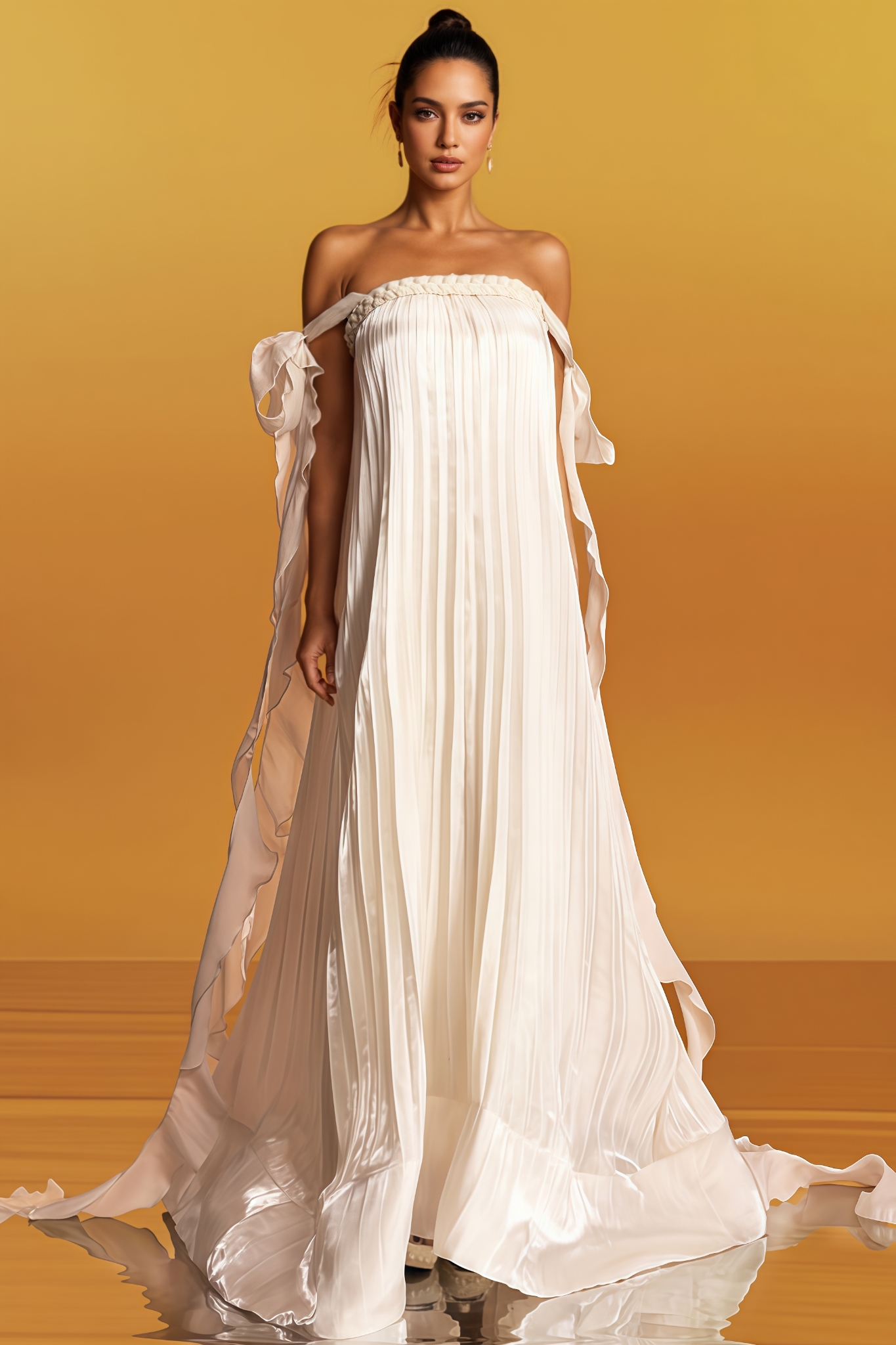 Fallon Off Shoulder Pleated Maxi Dress