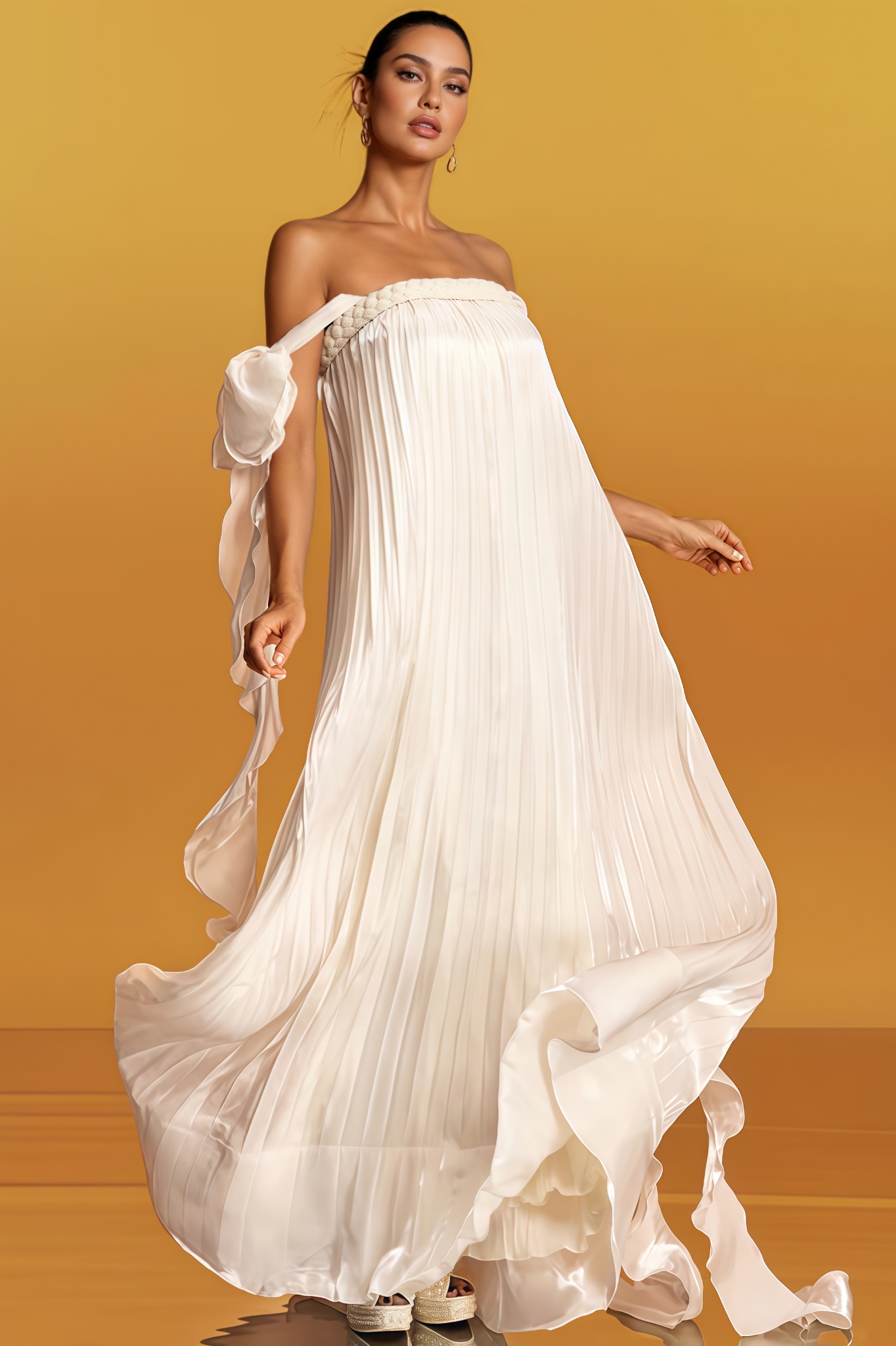 Fallon Off Shoulder Pleated Maxi Dress