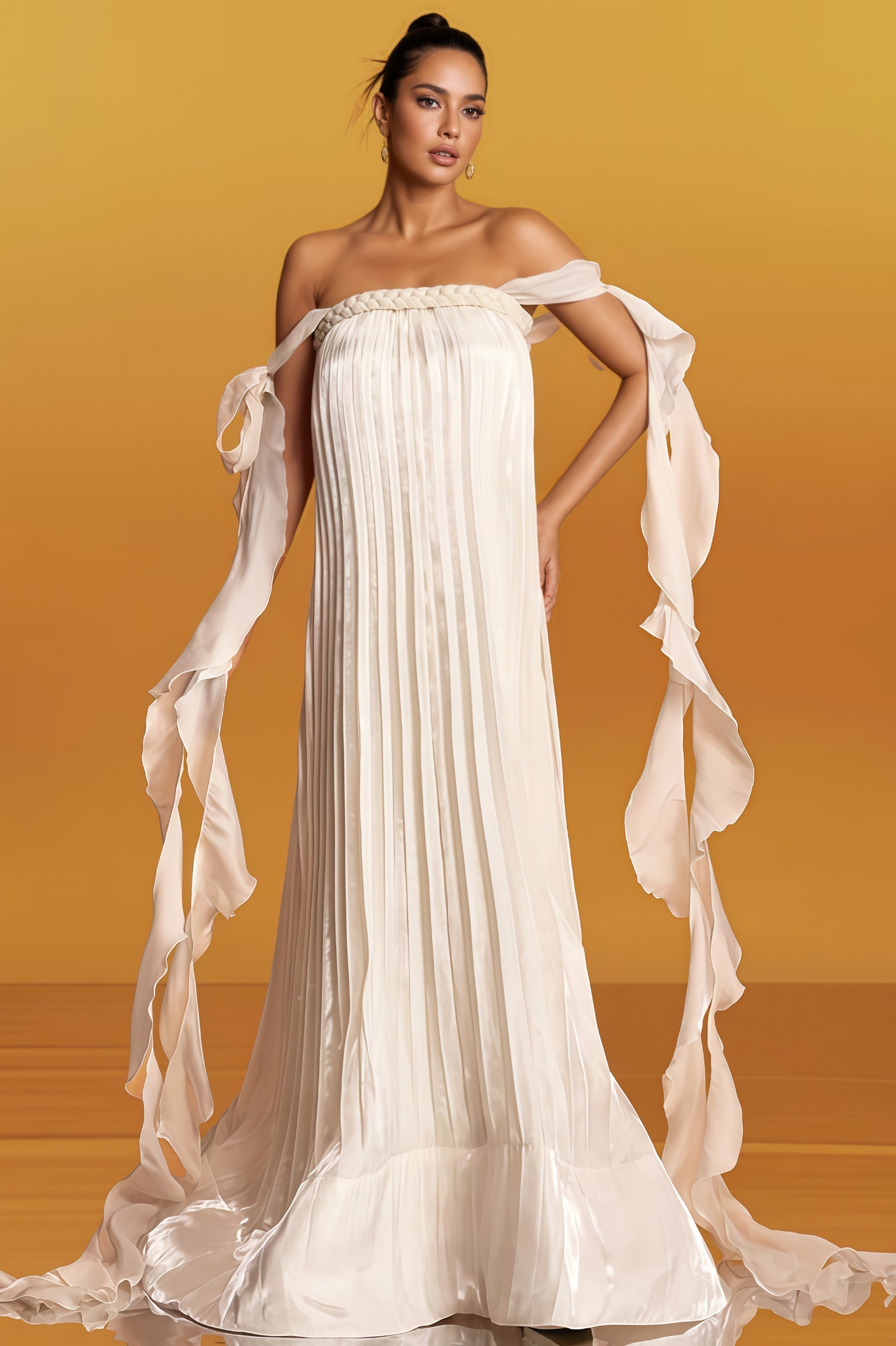 Fallon Off Shoulder Pleated Maxi Dress