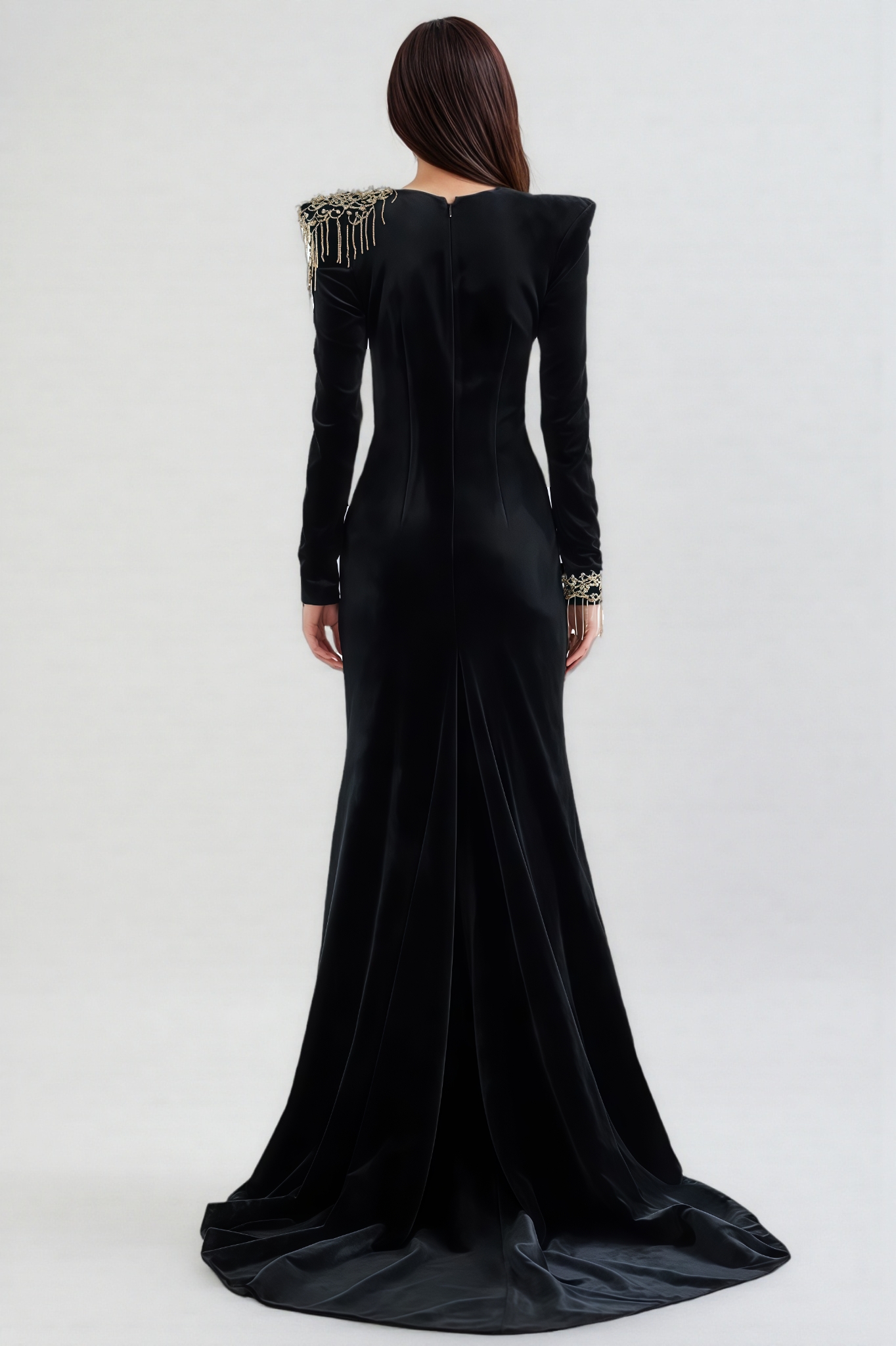 Karter Black Embroidered Velvet Maxi Dress