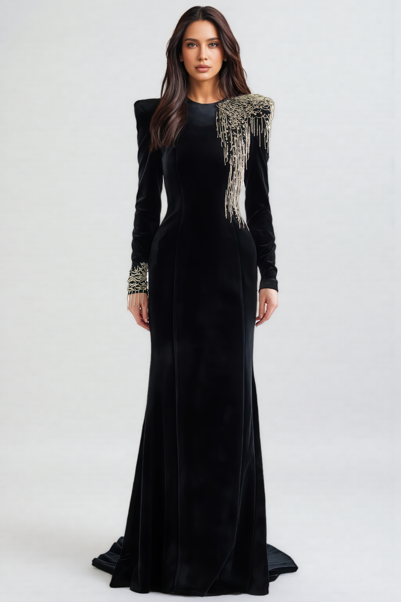 Karter Black Embroidered Velvet Maxi Dress